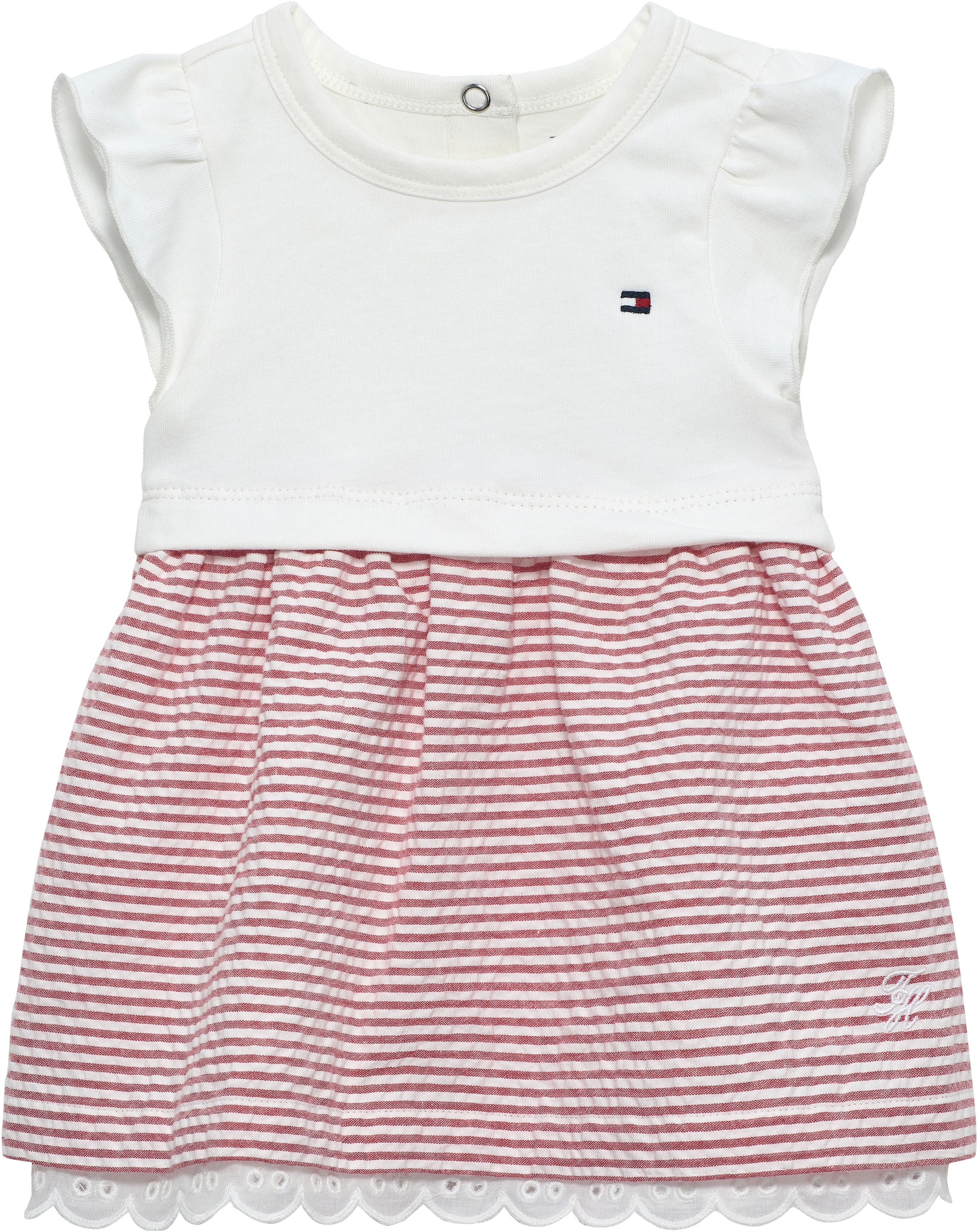 Tommy Hilfiger Jerseykleid »SEERSUCKER RED COMBI DRESS S/S« für Babys, mit Lochstickerei am Saum, Druckknöpfe