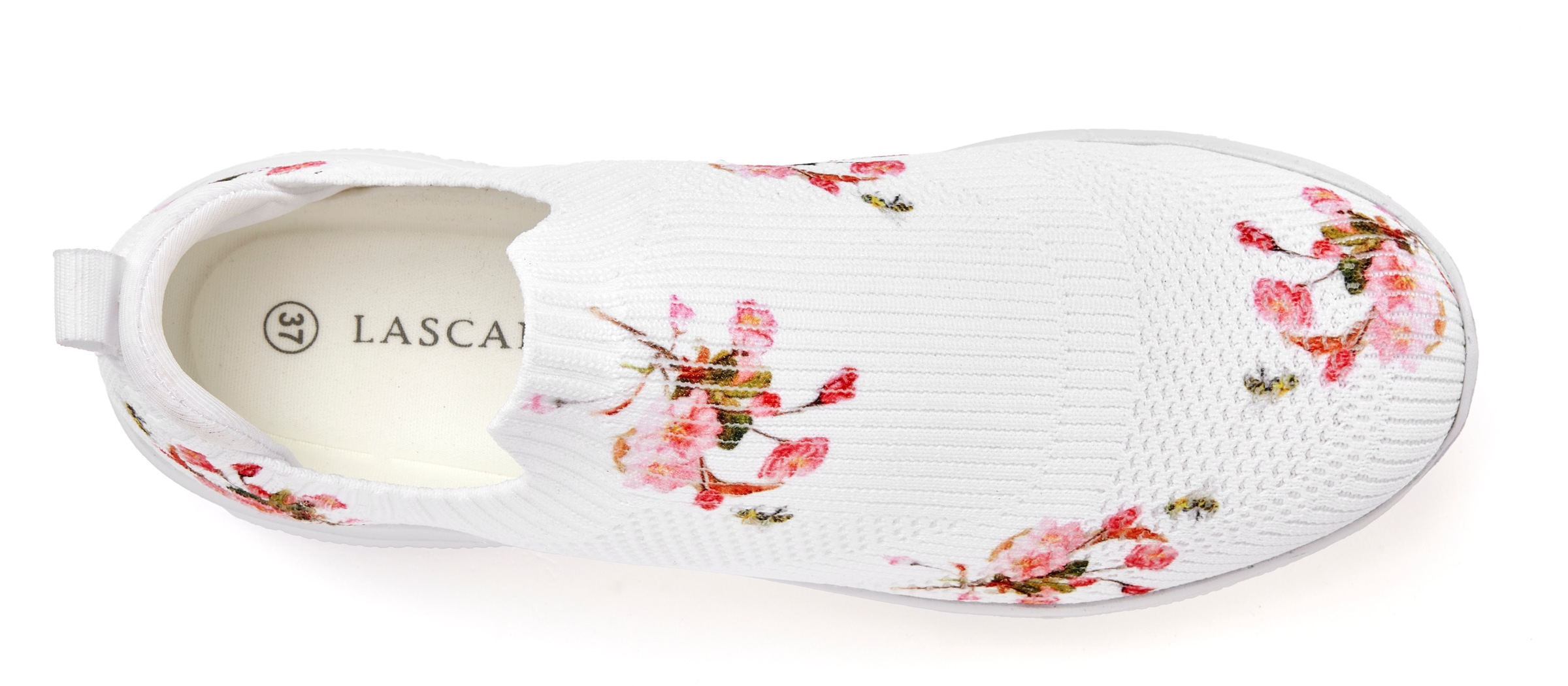 Sneaker LASCANA "Slip-On-Sneaker, Slipper, Textilschuh, Freizeitschuh", Damen, Gr. 41, weiß, Obermaterial: 100% Textilmaterial. Decksohle: 100% Textilmaterial. Futter: 100% Textilmaterial. Laufsohle: 100% Synthetik, Mesh, geblümt, mehrfarbig, Basic, Schuh 3