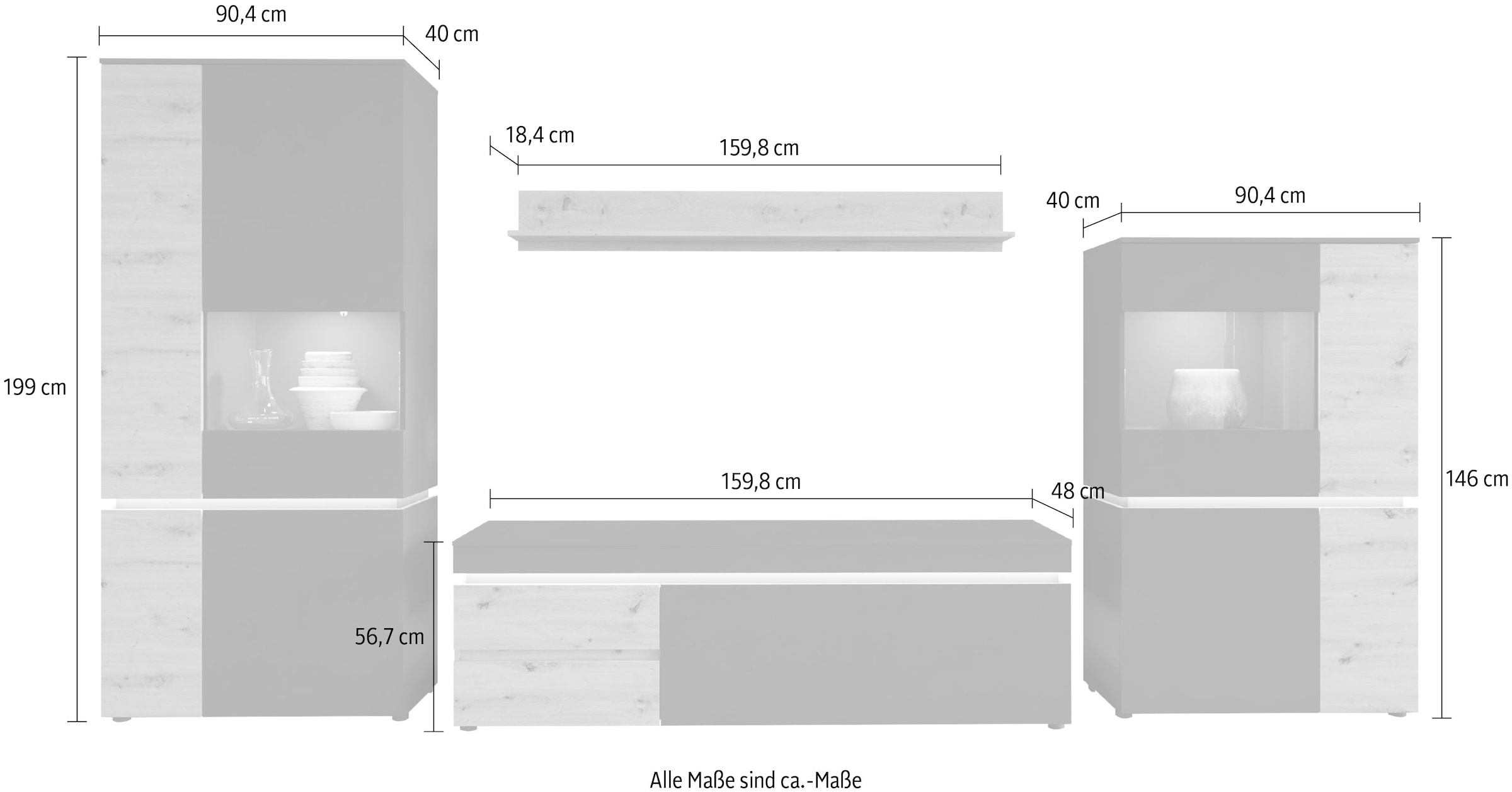 INOSIGN Wohnwand »Luci«, (Set, 4 St.) | BAUR