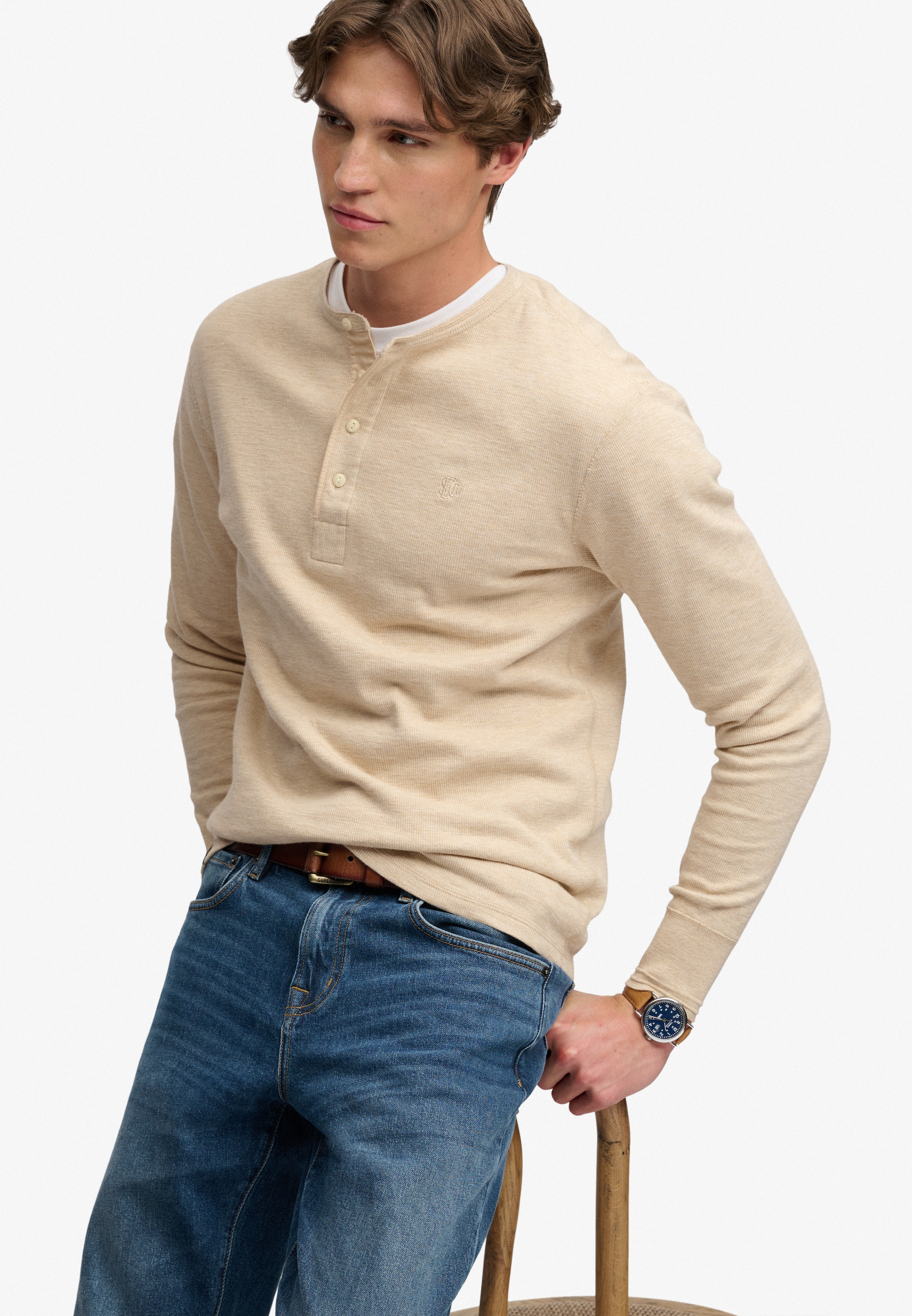 Superdry Langarmshirt »MINI SLUB WAFFLE LS GRANDAD« lockere Passform, mit Rundhalsausschnitt, aus Baumwolle