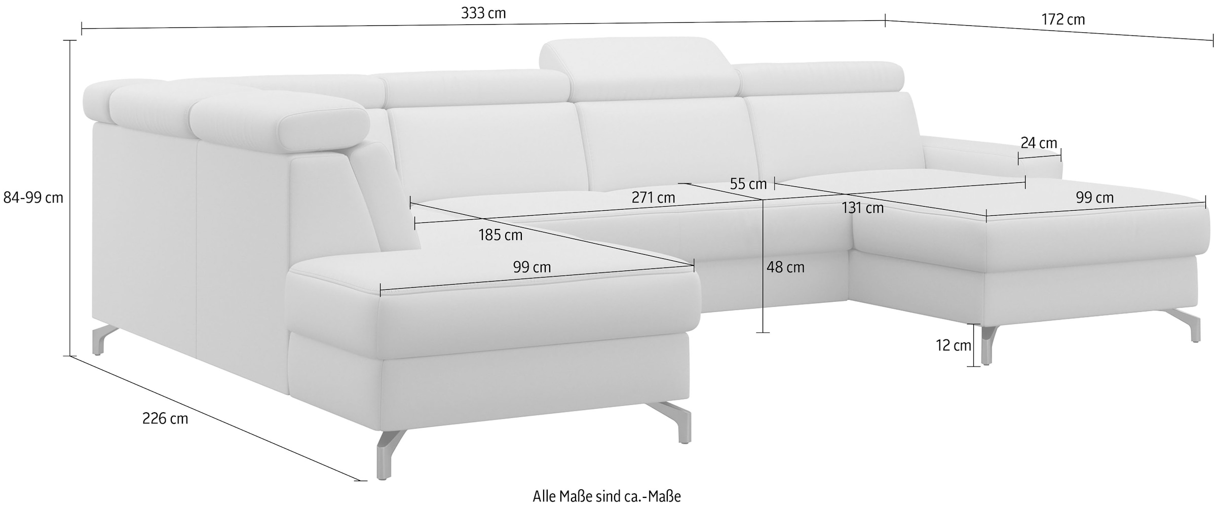 sit&more Wohnlandschaft »Scarlett U-Form«, inklusive Kopfteilverstellung, wahlweise mit Bettfunktion, Bettkasten