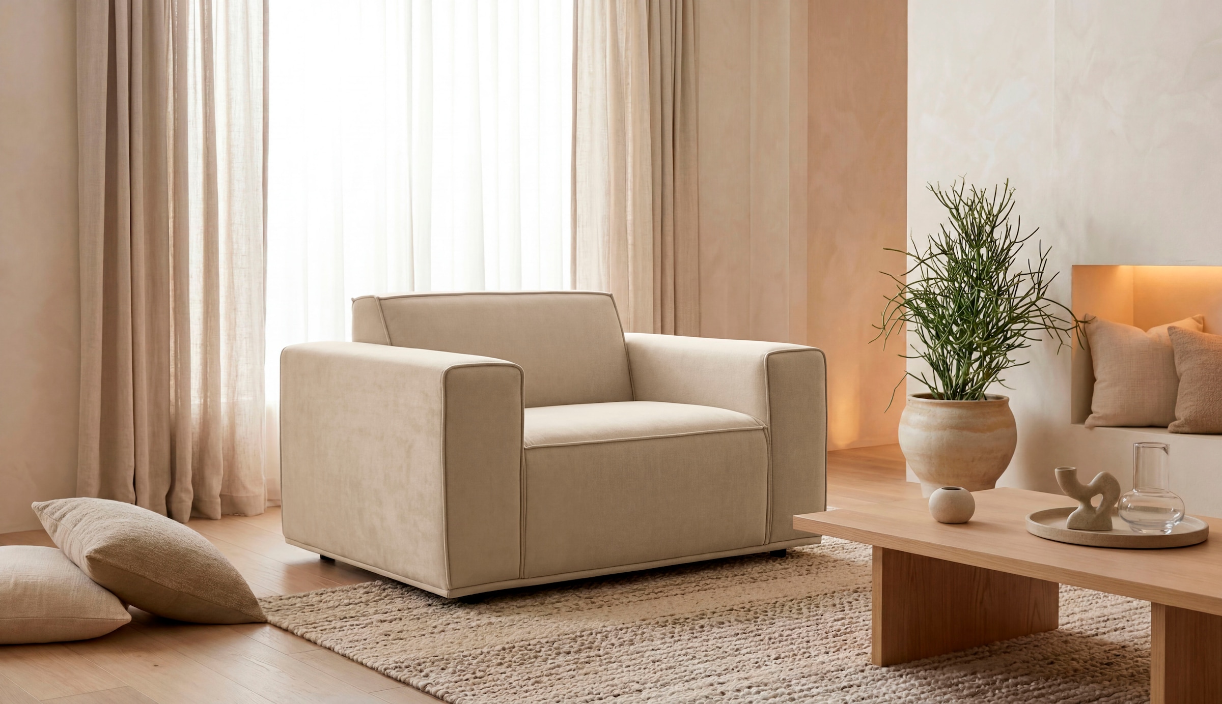 OTTO home Loveseat "Avelin, 1.5 Sitzer, 140 cm, Chenille, Struktur-Boucle" mit Wellenunterfederung, Kedernaht, bodentief, Skandi-Design