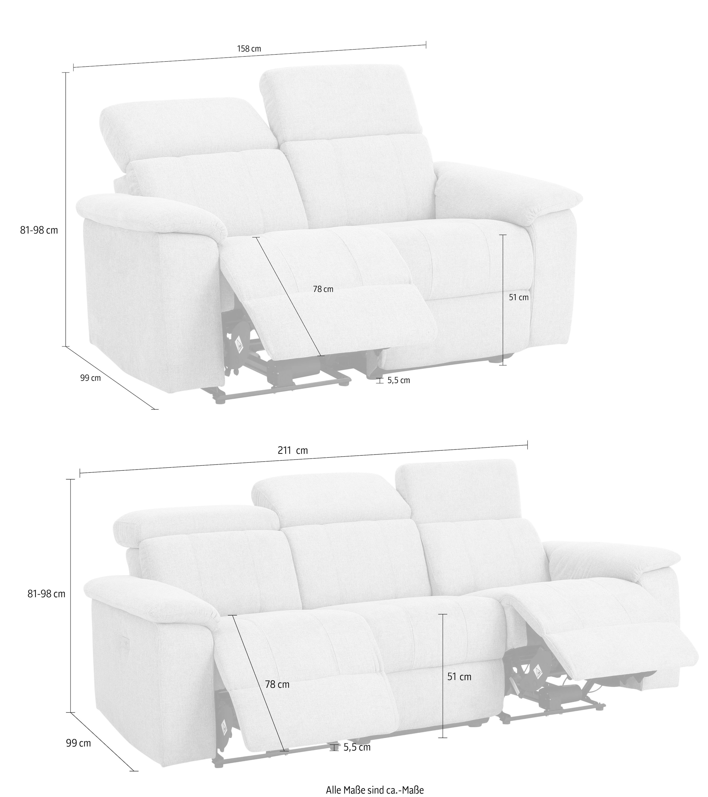 Home affaire Polstergarnitur »Binado«, (Set, 2 tlg.), mit manueller oder elektrischer Relaxfunktion mit USB-Anschluss