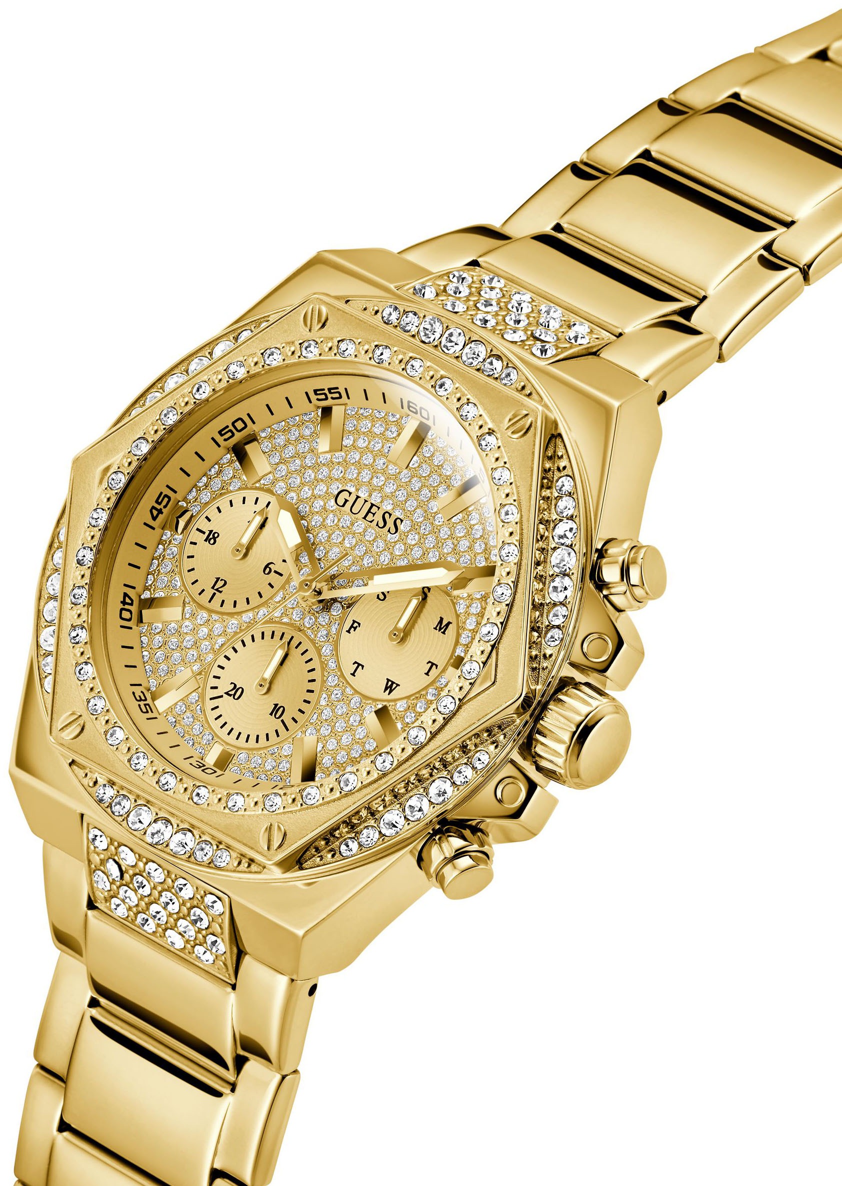 Guess Multifunktionsuhr »FURY«, Quarzuhr, Armbanduhr, Herrenuhr, Datum, Wochentag, Edelstahlarmband