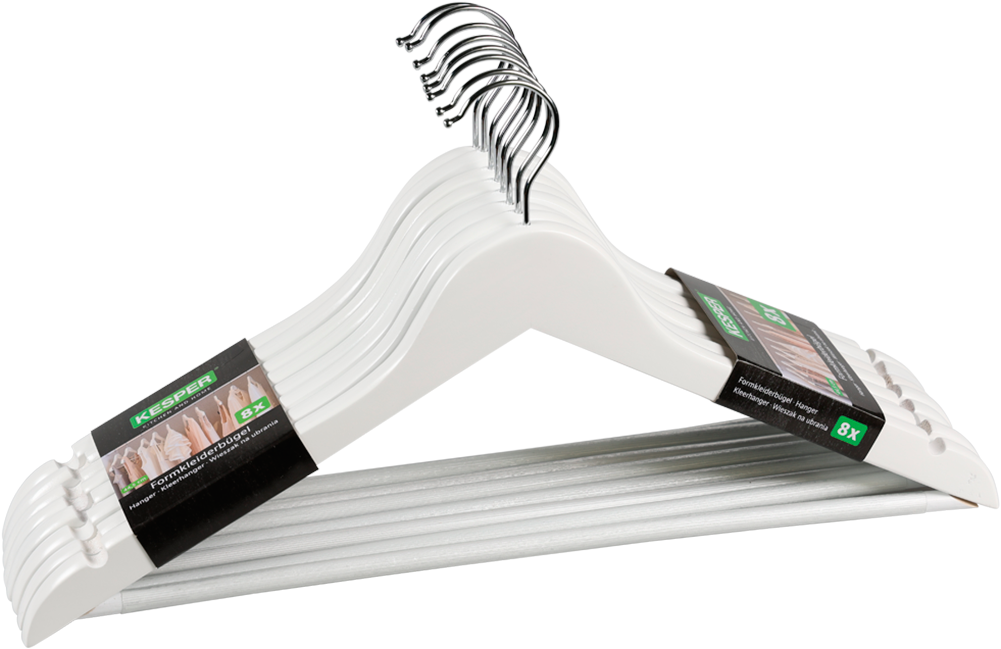 KESPER Kleiderbügel "Formkleiderbügel, 8er Set, FSC", B:44,5cm, weiß, Kleiderbügel, mit rutschfestem Hosensteg und praktischen Rockkerben