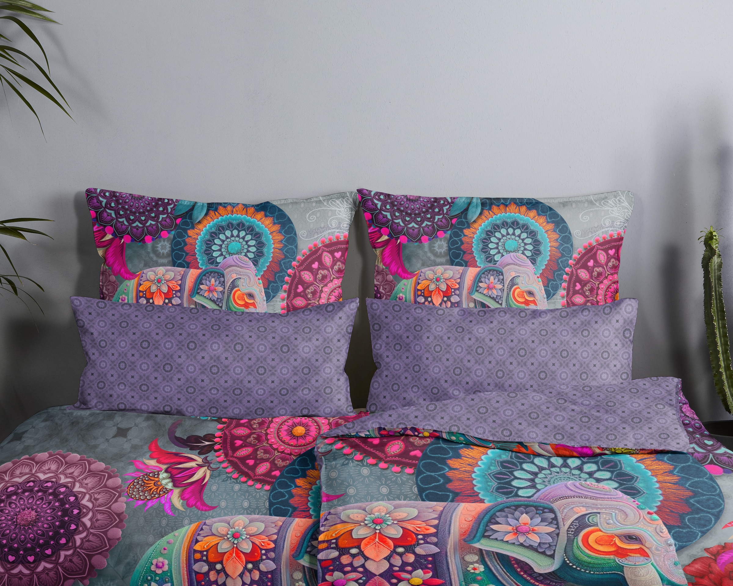 hip Wendebettwäsche »Abhay« 2 Satin, Reißverschluss, Wendeoptik, Mandala, Elefant, Violett