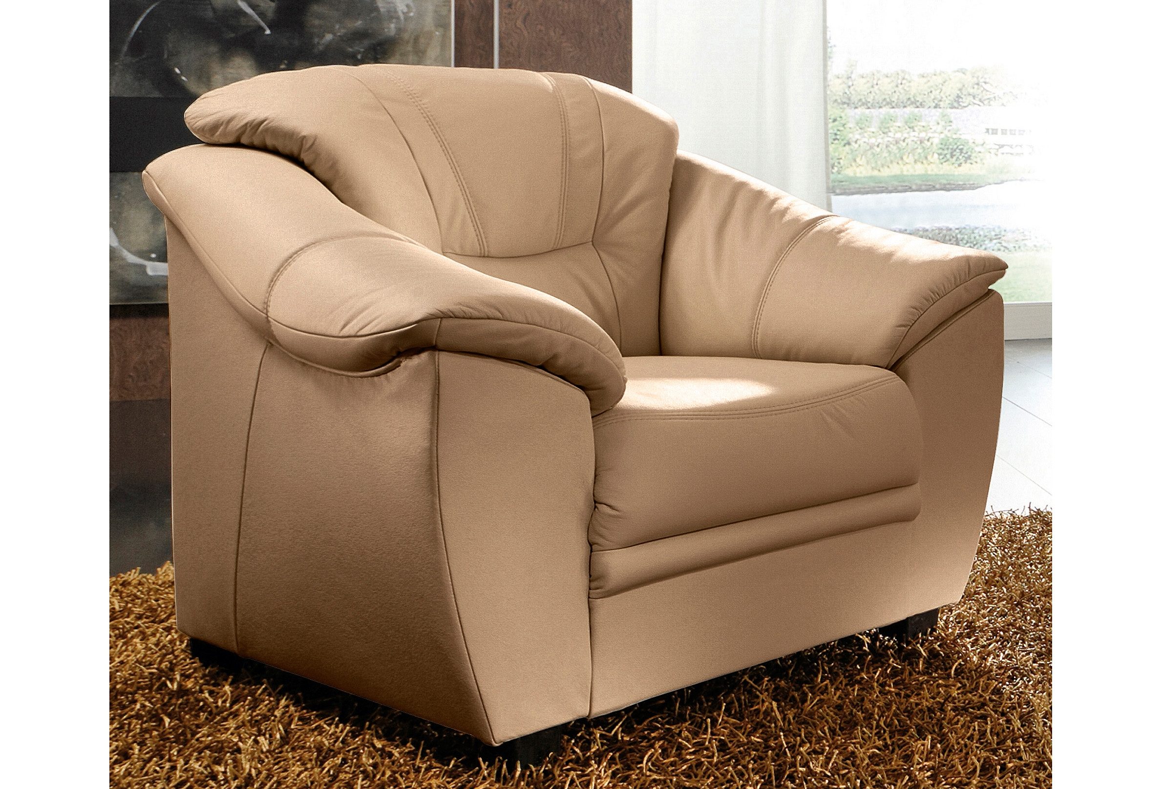 sit&more Sessel "Savona, B: 103 cm, Federkern-Polsterung, komfortable Sitzhöhe 46 cm" Bequeme Armlehnen, Ziernähte, frei im Raum stellbar, zeitloses Design