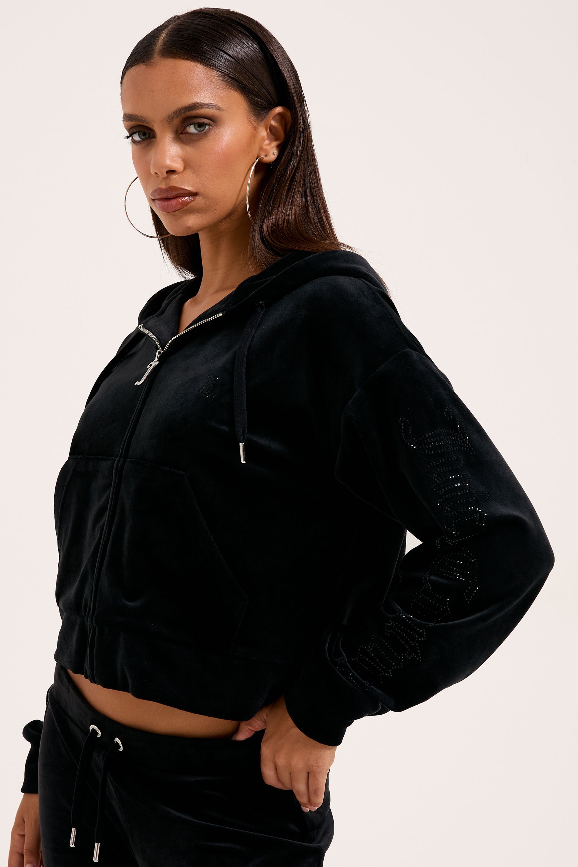 Juicy Couture Kapuzennickijacke »ICCLE DIAMANTE OVERSIZED CROPPED HOODIE Damen« mit Kapuze