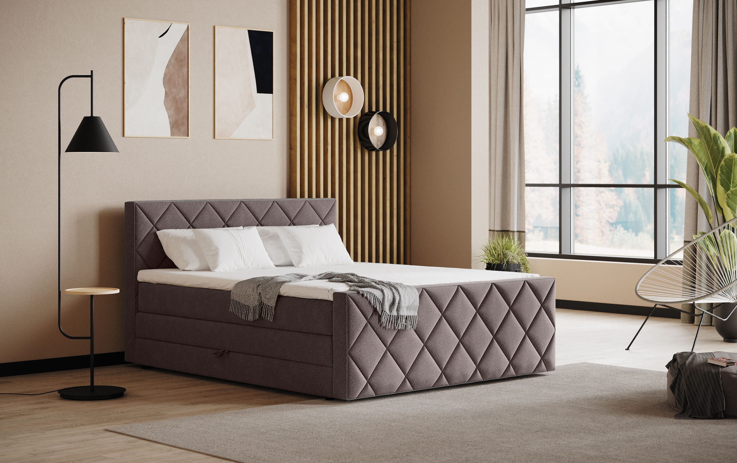 Boxspringbett COTTA "Tower inkl. Bettkasten, mit Keder in abgesetzter Farbe", charcoal, keder: anthrazit, B:161cm L:228cm, 100% POLYESTER (PES), Komplettbetten, Boxspringbett, in verschiedenen Breiten, Härtegraden und Farben erhältlich