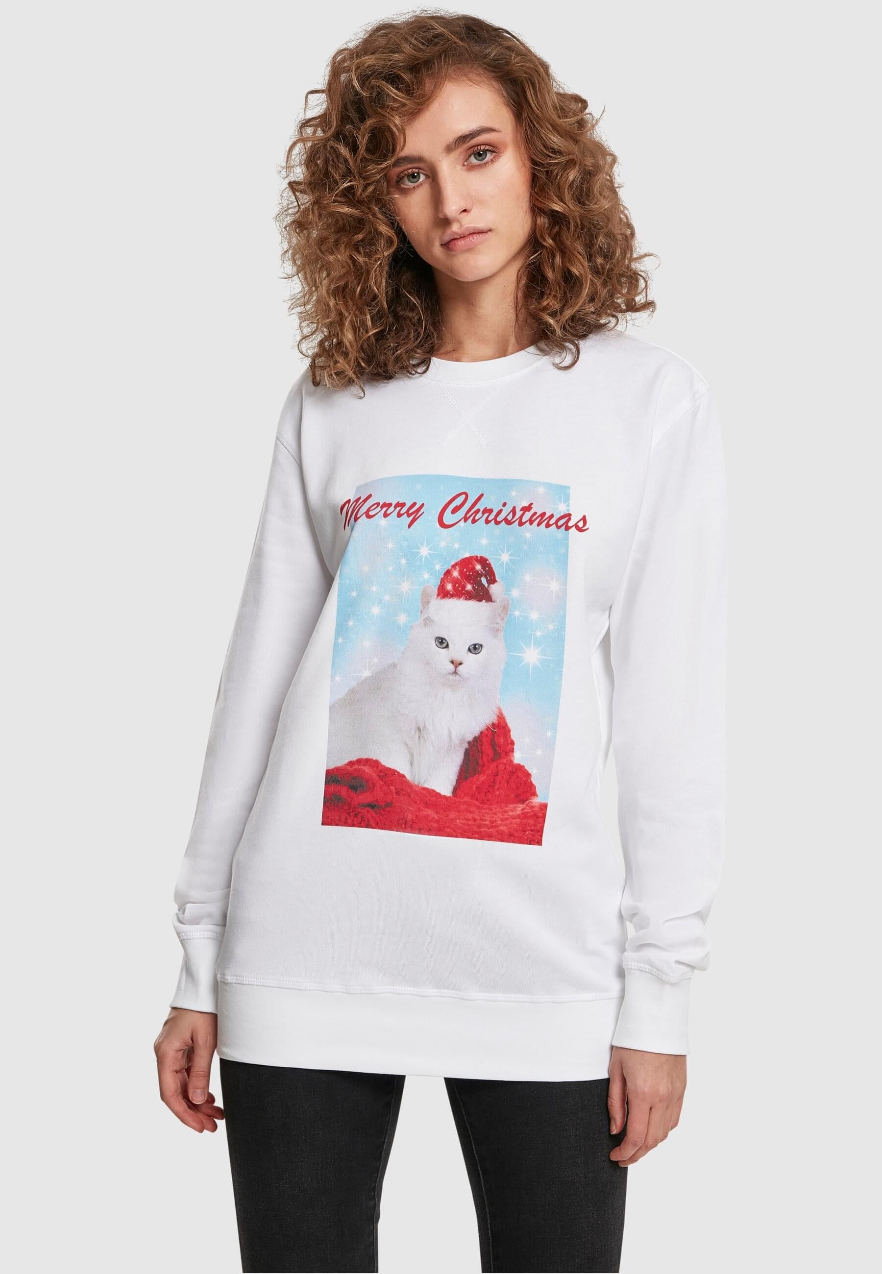 MisterTee Sweater »MisterTee Damen Ladies Merry Christmas Cat Crewneck«