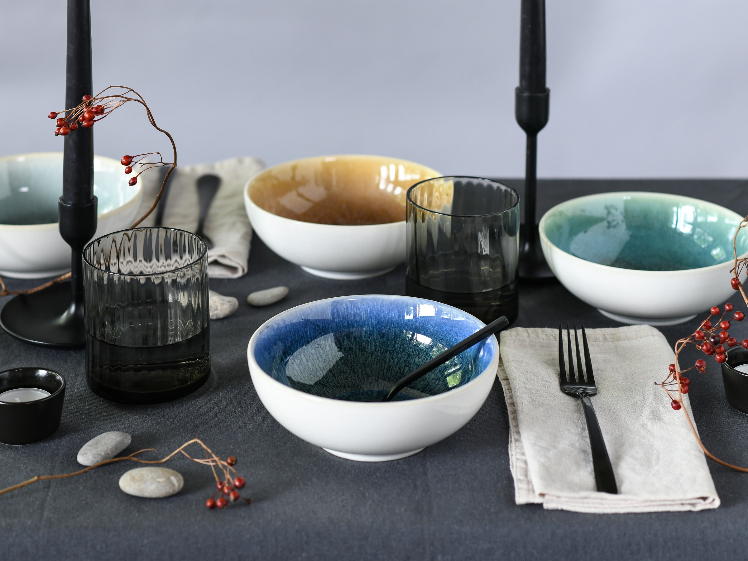CreaTable Schüssel »Caldera Mix, Smoothie Bowl, 4-tlg.« 4 aus Steinzeug Moderne Coupeform, Reaktivglasur