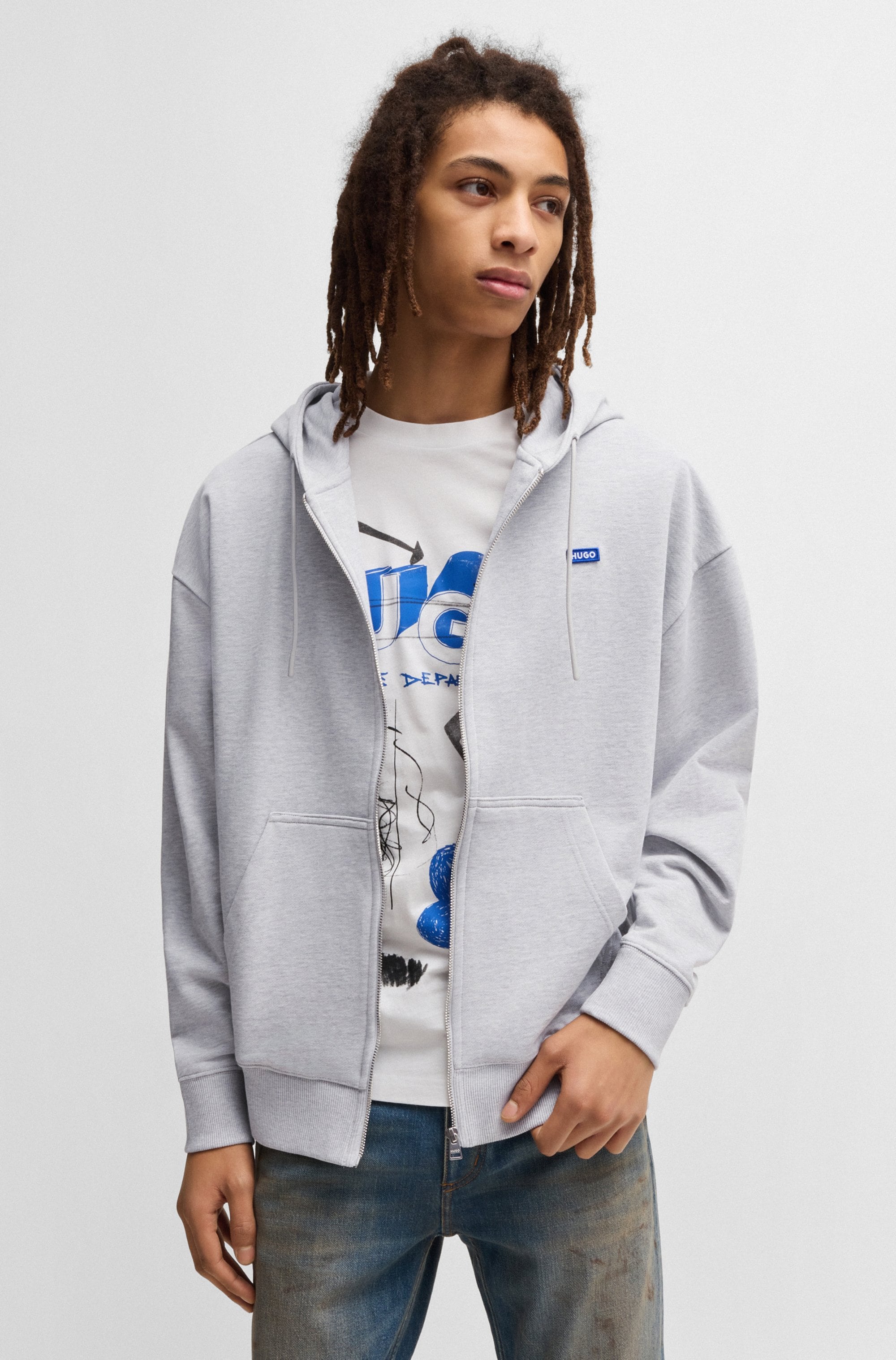 HUGO Blue Sweatjacke "Doa", mit Kapuze, Logo-Badge günstig online kaufen
