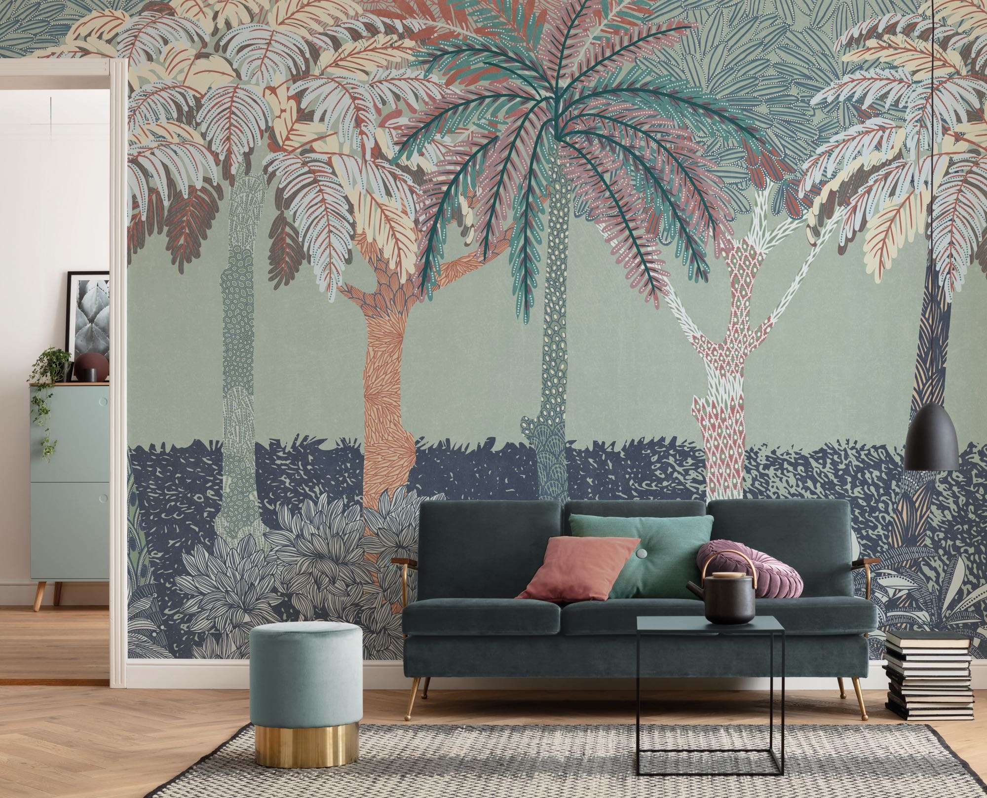 Komar Fototapete "Vlies Fototapete - Patterned Palms - Größe 400 x 250 cm" Motiv bedruckt glatt