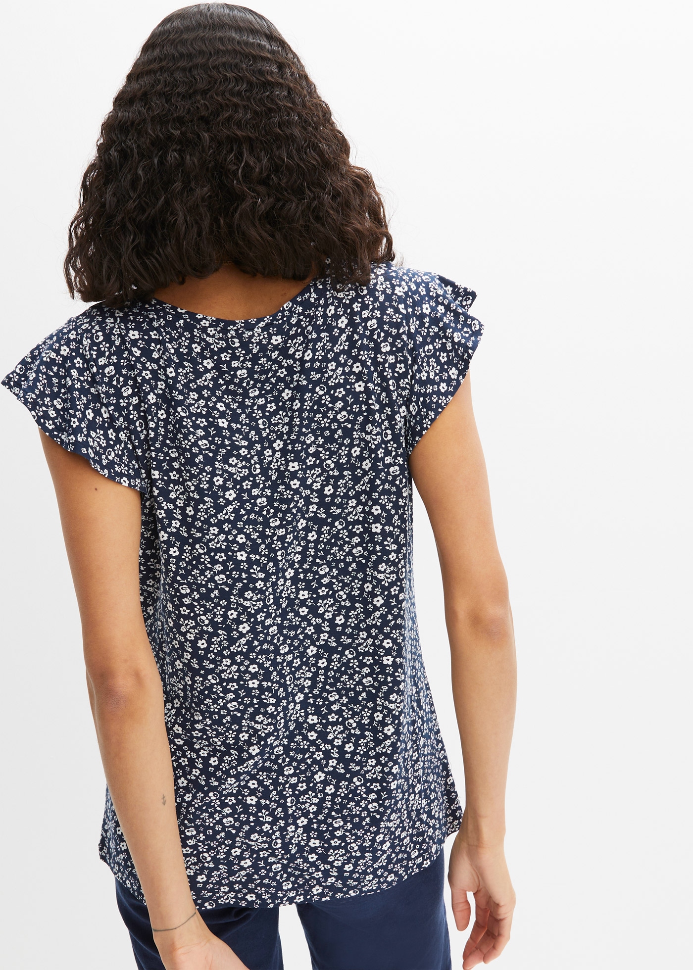 bonprix T-Shirt Shirt mit Volantärmel und floralem Allover-Print