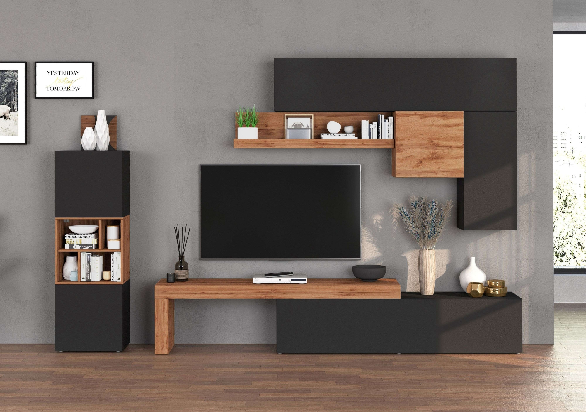 INOSIGN Wohnwand »Chronos Wohnwand, Medienwand, 8-er set«, (Set, 8 St.), ca. 320 cm mit Hängeschränke, Würfel, Regal, Lowboard, Made in Italy