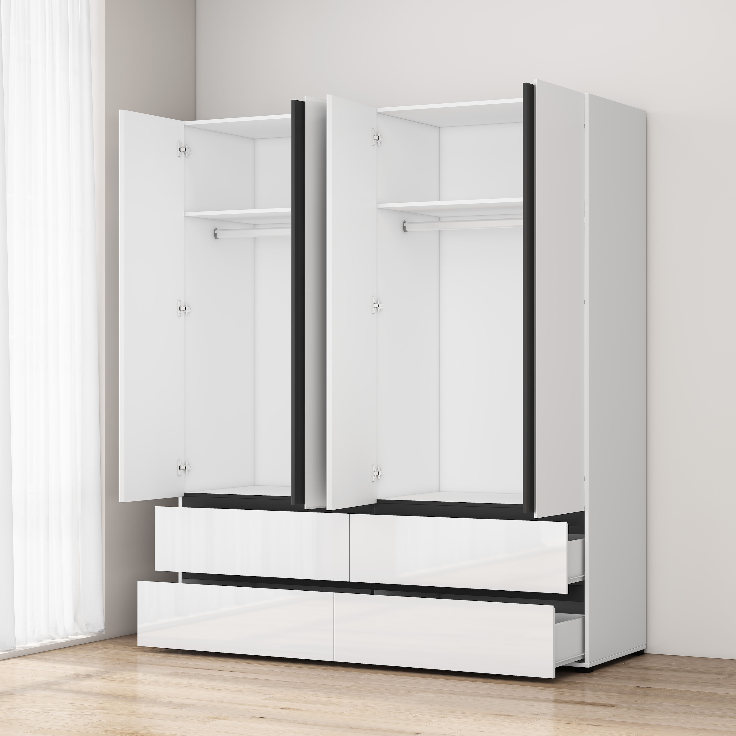 OTTO home Kleiderschrank »Kollin Schlafzimmerschrank mit 4 Türen und 4 Schubladen  Garderobe« Drehtürenschrank mit perfekter Innenausstattung, hochglanz Fronten