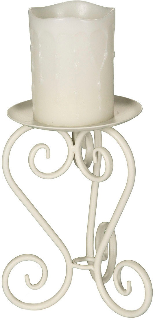 Ambiente Haus Kerzenständer "Kerzenhalter in Antikweiß - (H) 20 cm" für echte oder LED-Kerzen aus Metall