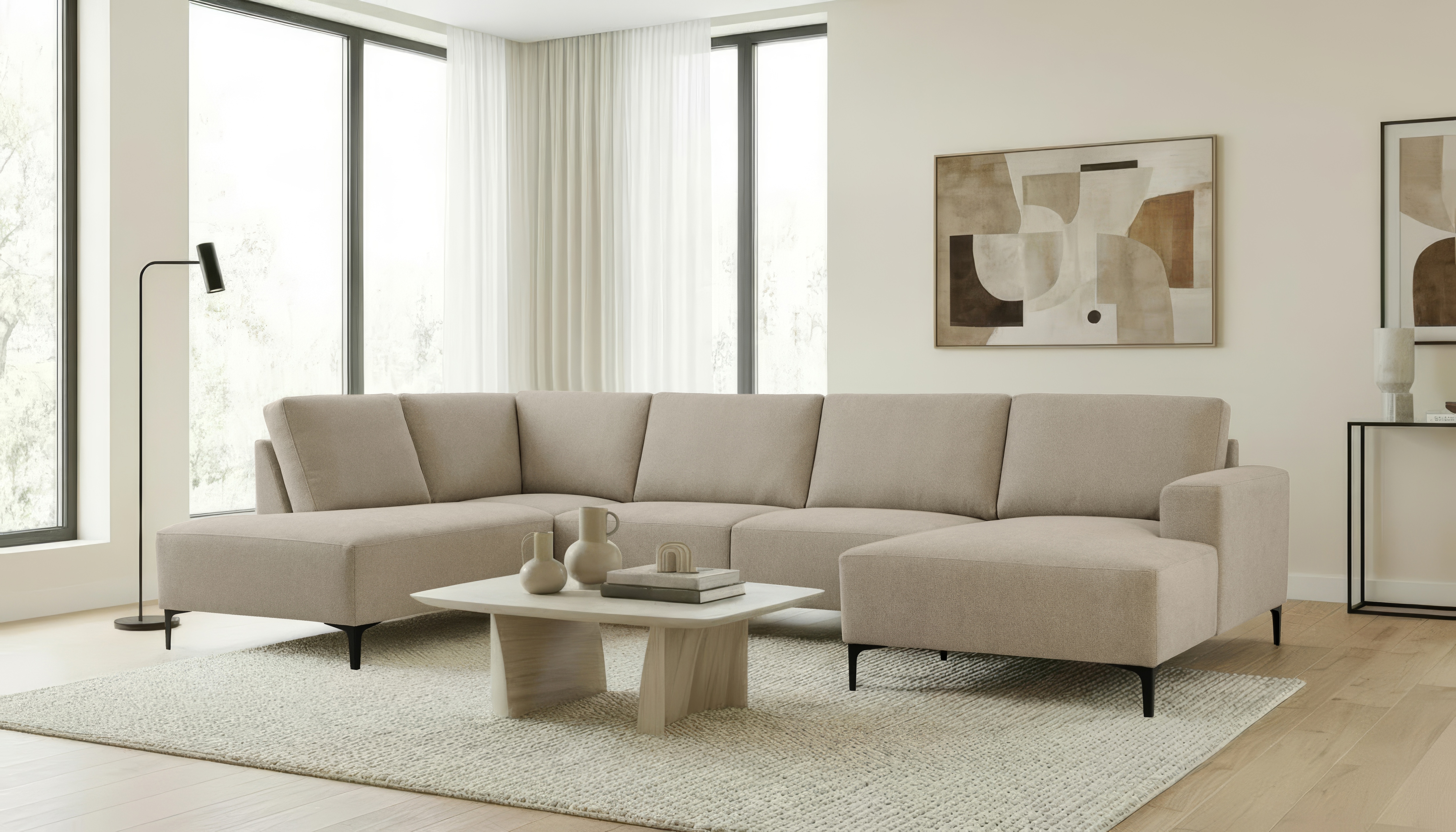 OTTO home Wohnlandschaft "Tournon U-Form, XXL Sofa, Breite 333 cm, Webstoff, Chenille" Designsofa im nordischen Stil, Wellenunterfederung, Metallfüße