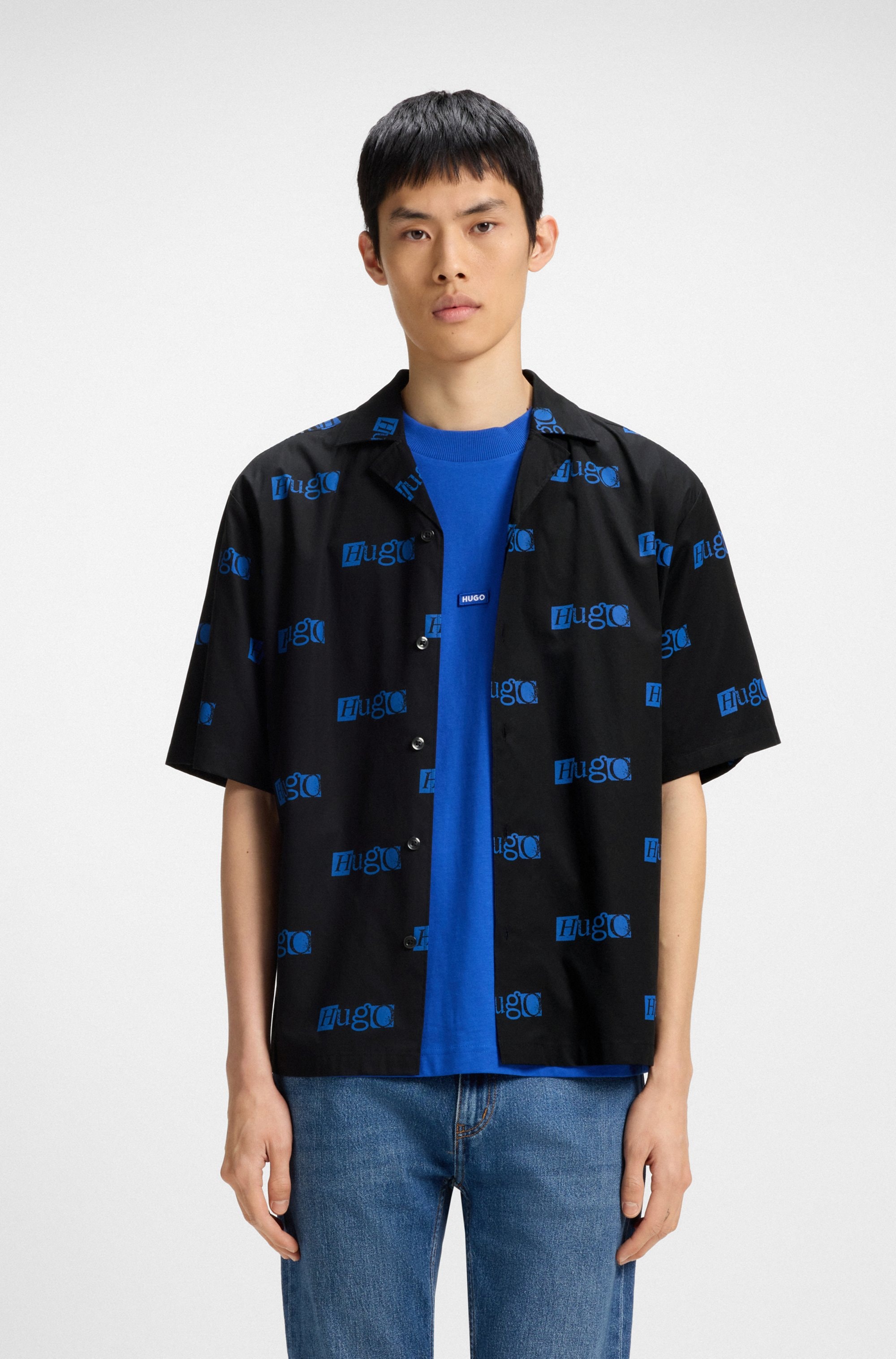HUGO Blue Kurzarmhemd "Eligino", mit Hugo-Logo-Print günstig online kaufen