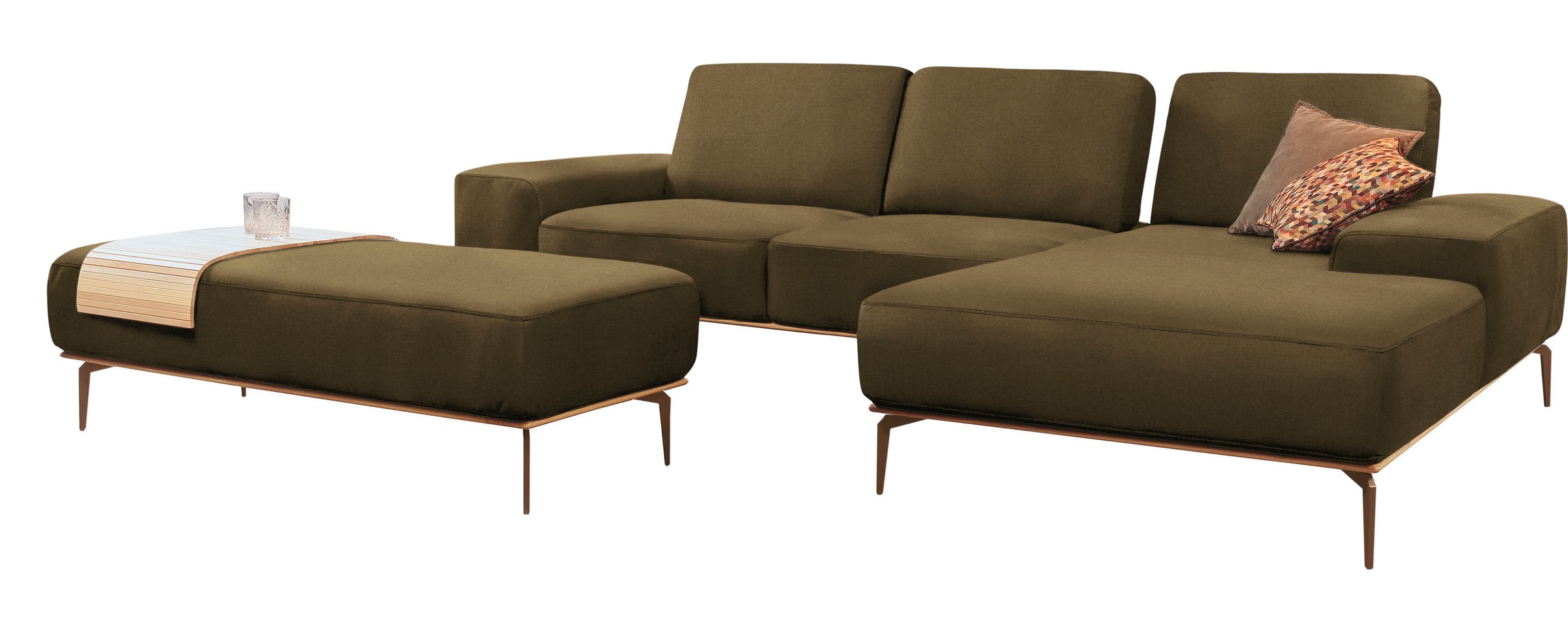 W.SCHILLIG Ecksofa »run, Designsofa mit tollem Sitzkomfort, bequem, L-Form«, mit Holzsockel, Füße in Bronze pulverbeschichtet, Breite 319 cm