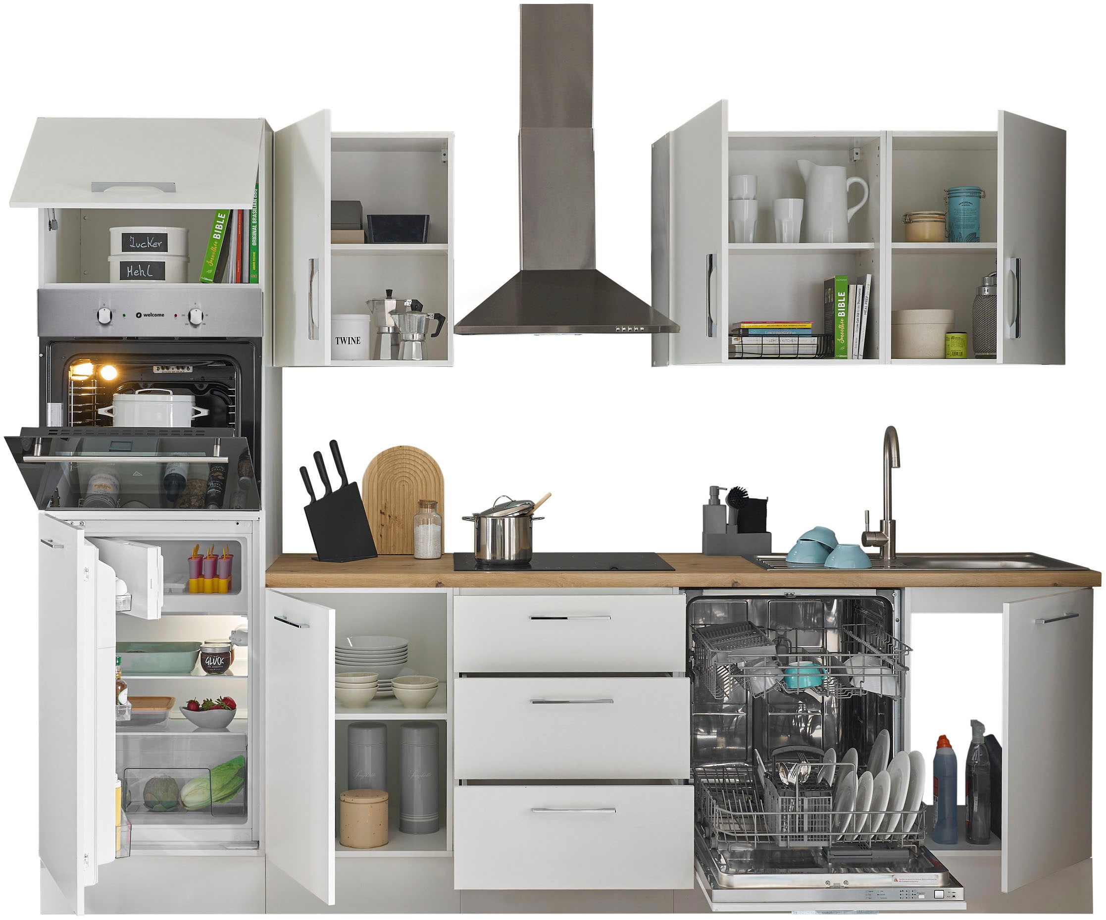 BASIC by Balculina Küchenzeile »Turin«, Breite 280 cm, wahlweise mit E-Geräten