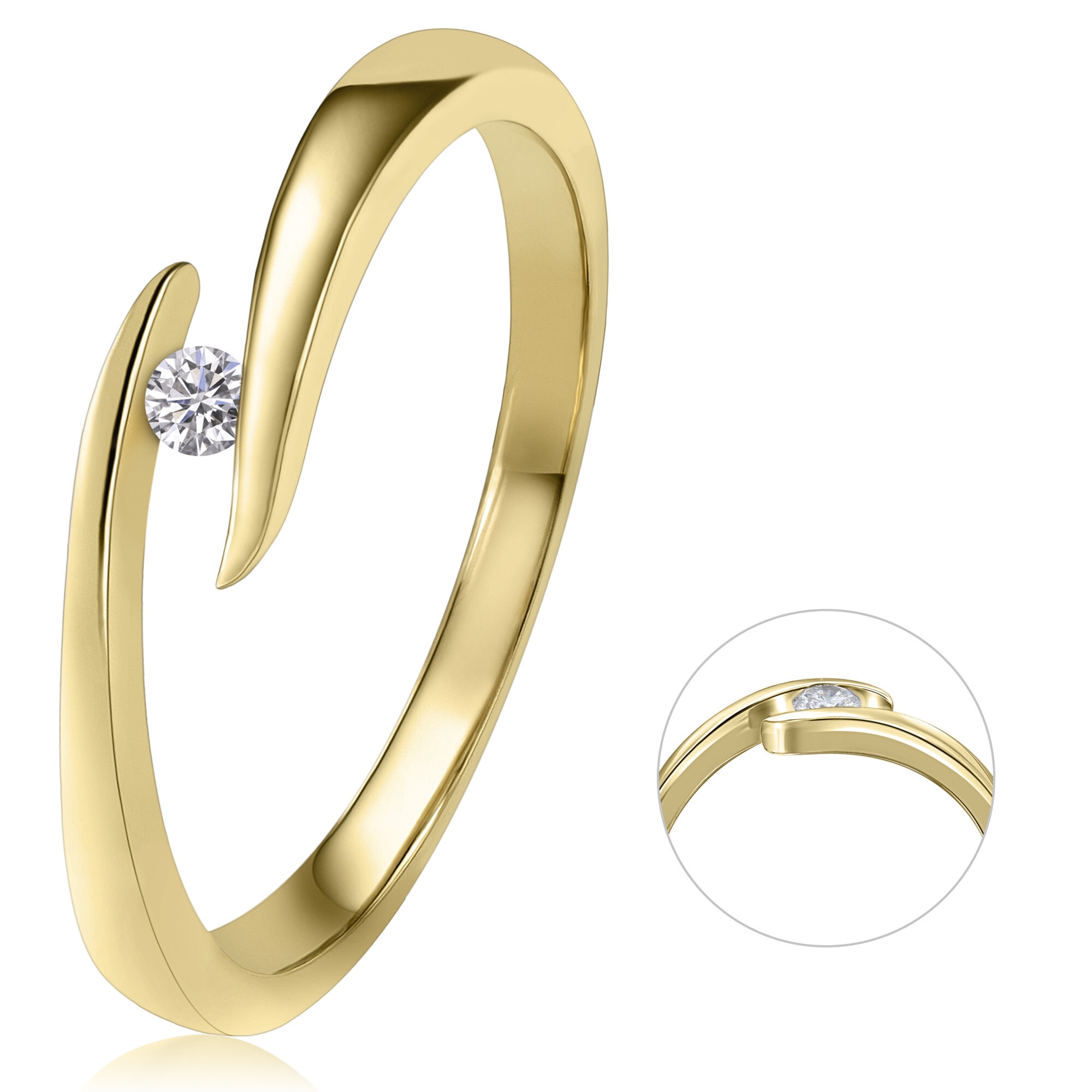 Diamantring ONE ELEMENT "0,05 ct Diamant Brillant Spannfassung Ring aus 585 Gelbgold" Gr. 60, gold, Fingerringe, Damen, 60, 0,05, Diamanten Gelbgold 585 Gold, Diamanten, Gelbgold 585, Gold, Diamantring, Klassisch & stilvoll – ein Begleiter für viele Anläs