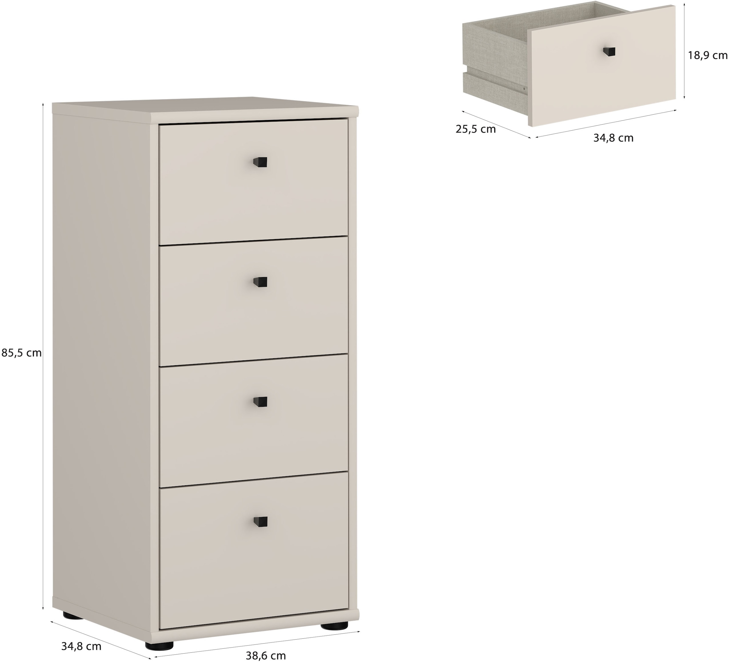 FORTE Kommode »Tempra, Kommode, 4 Schubkästen , Höhe 85,5 cm« Breite 38,6 cm