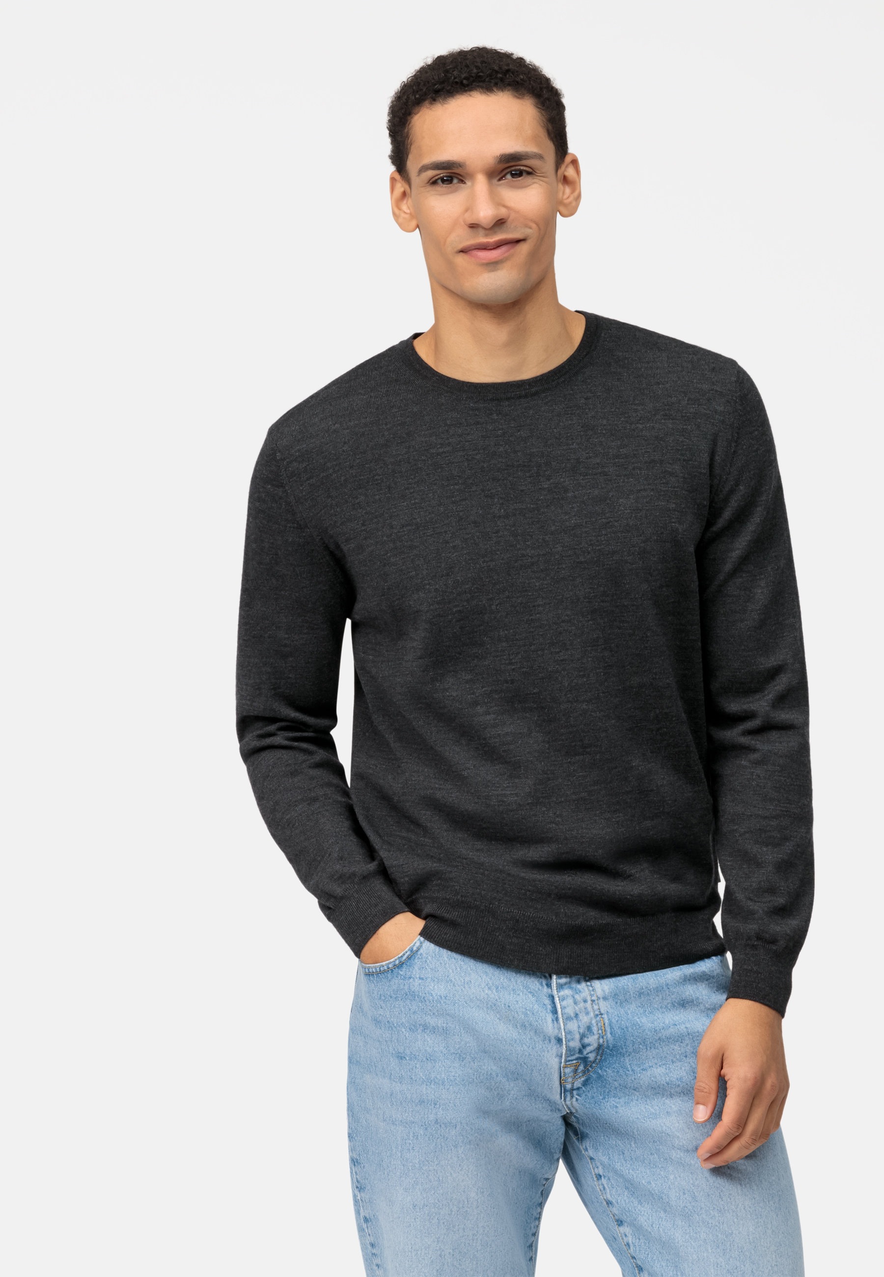 OLYMP Herren Strickpullover "OLYMP Casual Strick"graphit, Gr. L, 100% Schurwolle, Pullover