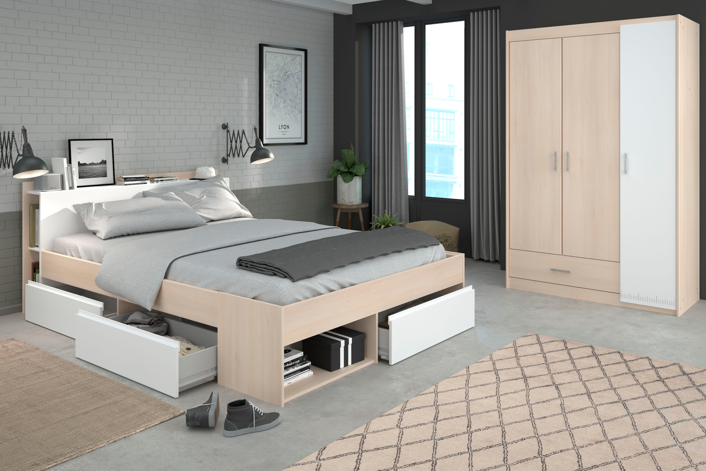 Parisot Jugendzimmer-Set "Most" Set, Bett mit Schubkästen und Kleiderschran günstig online kaufen