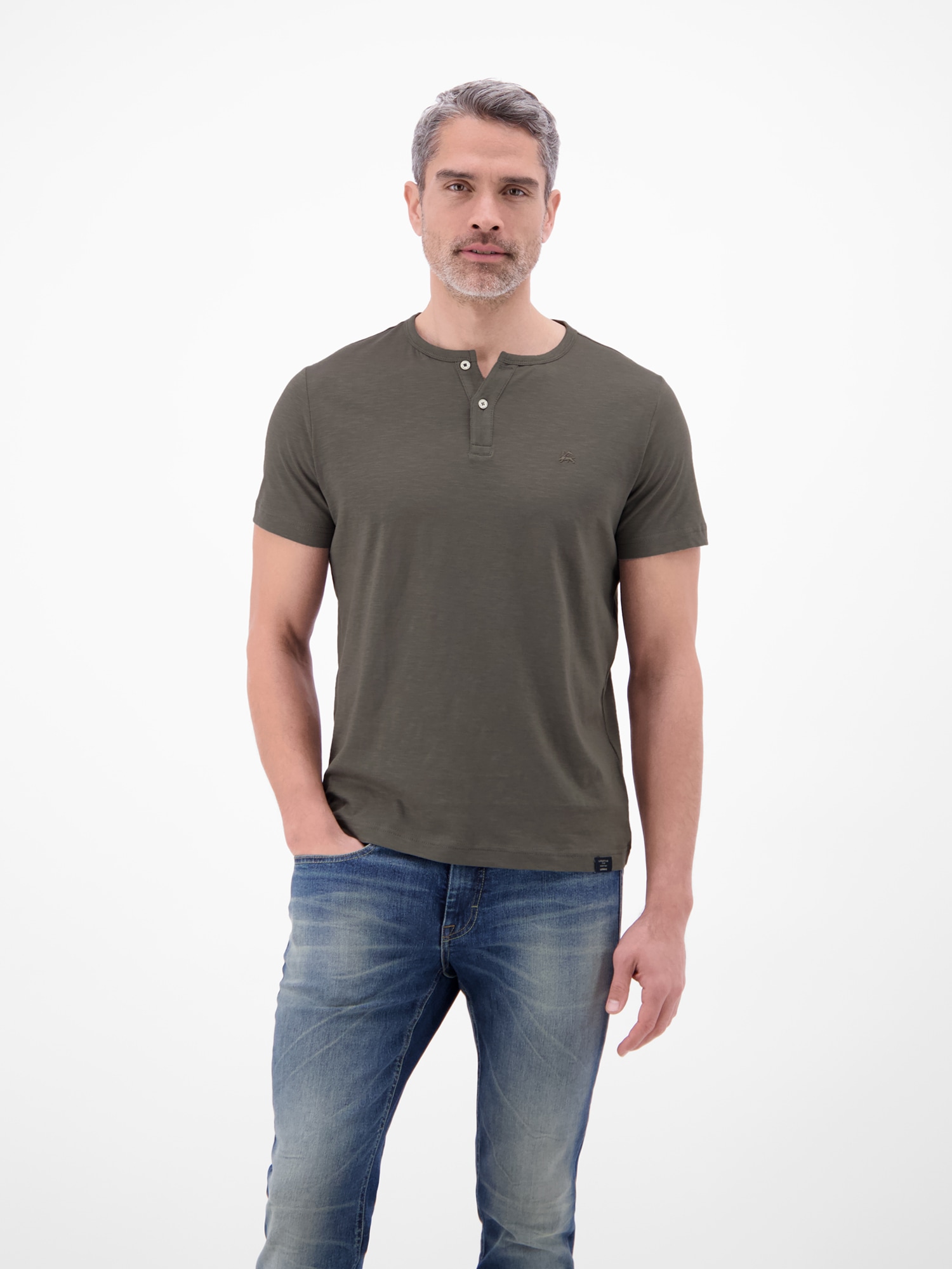 LERROS T-Shirt "T-Shirt mit Rundhalsausschnitt und Knopfleiste"