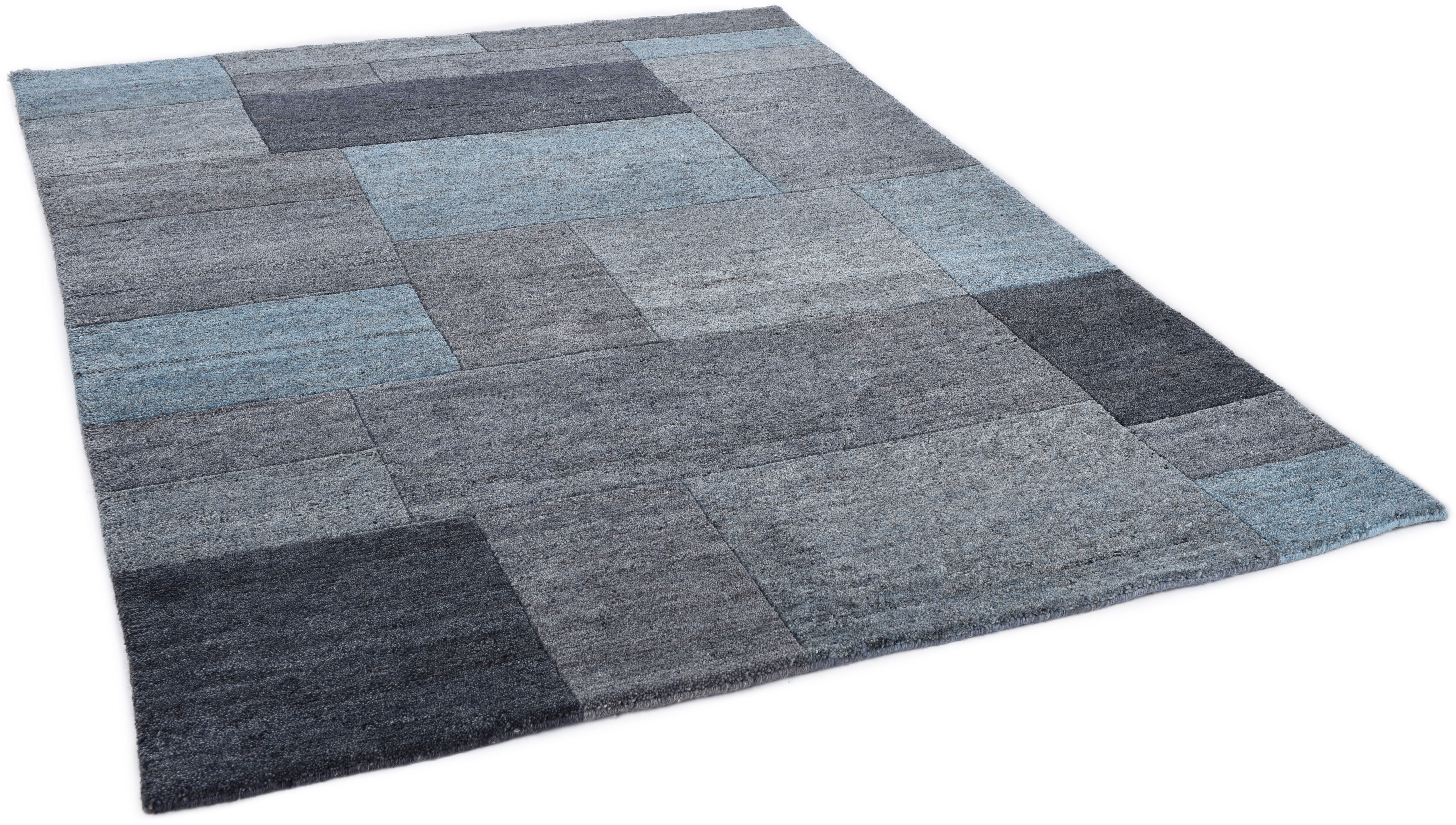 THEKO Wollteppich "Dalas - 7709, handgeknüpft" rechteckig 18 mm Höhe reine Wolle, Patchwork Design, Wohnzimmer