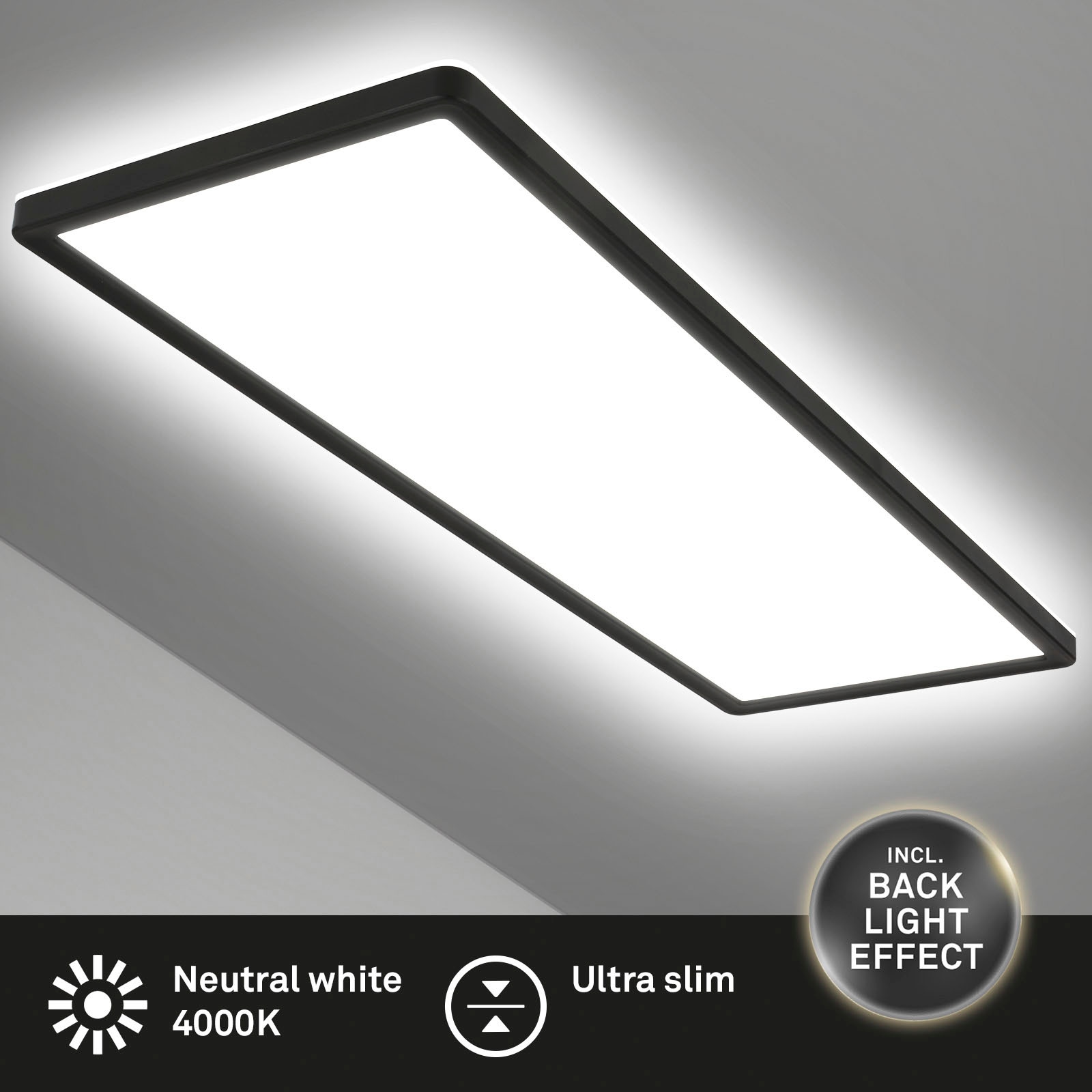 Briloner Leuchten LED Panel »7402415 SLIM«, Leuchtmittel LED-Board | LED fest integriert, Deckenlampe, 58x20x3cm, Schwarz, 22W, Wohnzimmer, Schlafzimmer, Küche