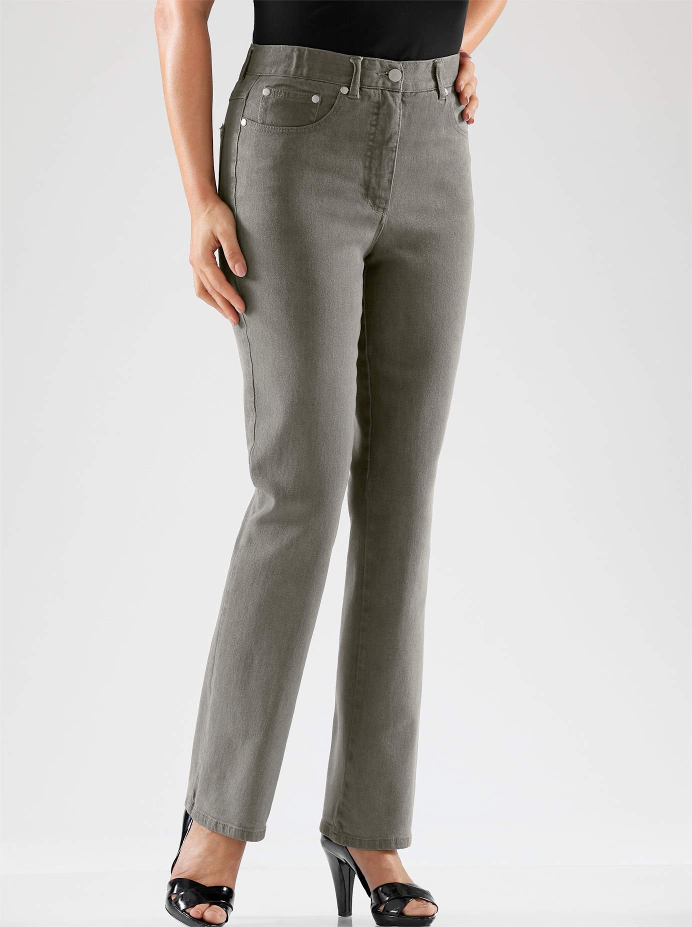 5-Pocket-Jeans CASUAL LOOKS, Damen, Gr. 25, Kurzgrößen, grau (grau, denim), 98% Baumwolle, 2% Elasthan, unifarben, lang, Jeans 5-Pocket-Jeans