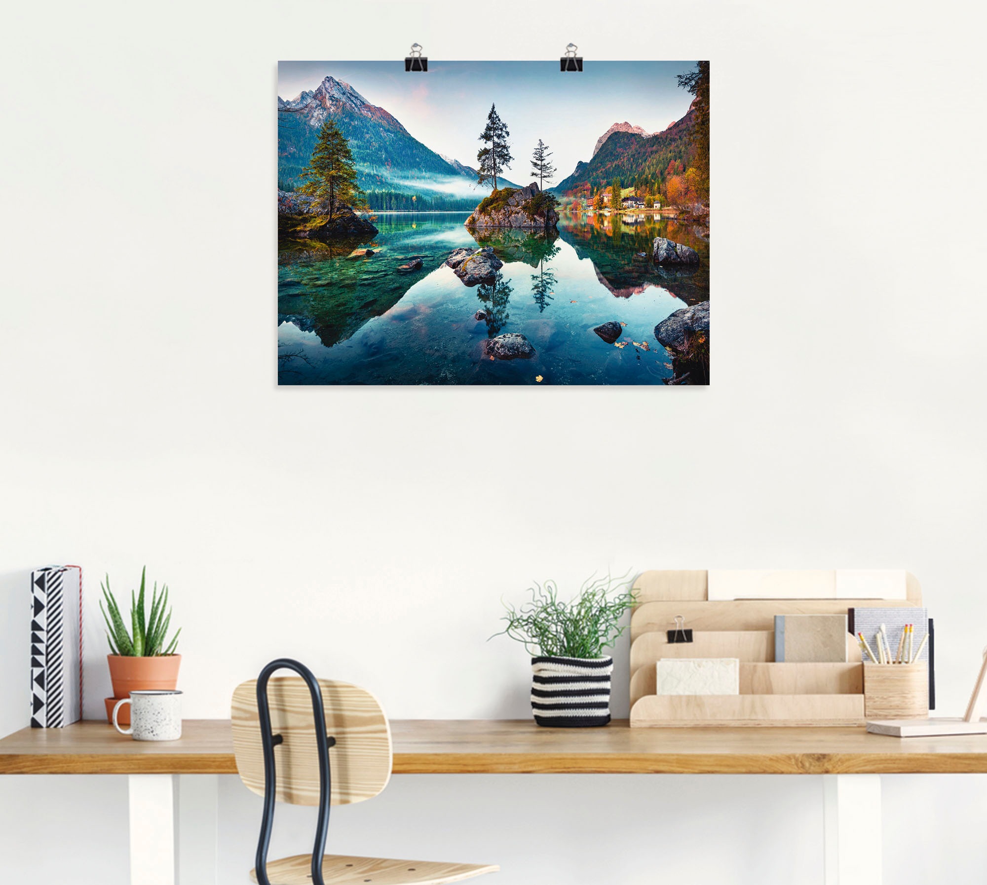 Artland Wandbild »Herbstszene des Hintersee vor Alpen«, Seebilder, (1 St.), als Alubild, Outdoorbild, Leinwandbild, Poster, Wandaufkleber