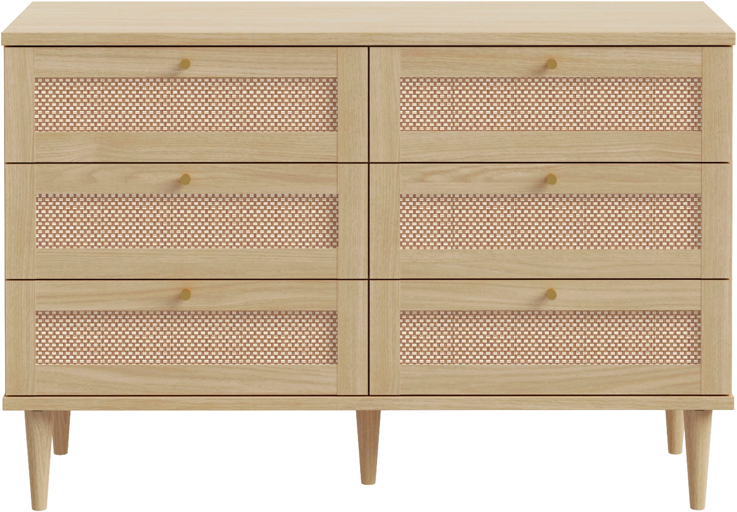 OTTO home Kommode »ELLIAN mit Wiener Geflechtoptik, 6 Schubkästen« Holzfüße, Metallgriffe, Made in EU, viel Stauraum