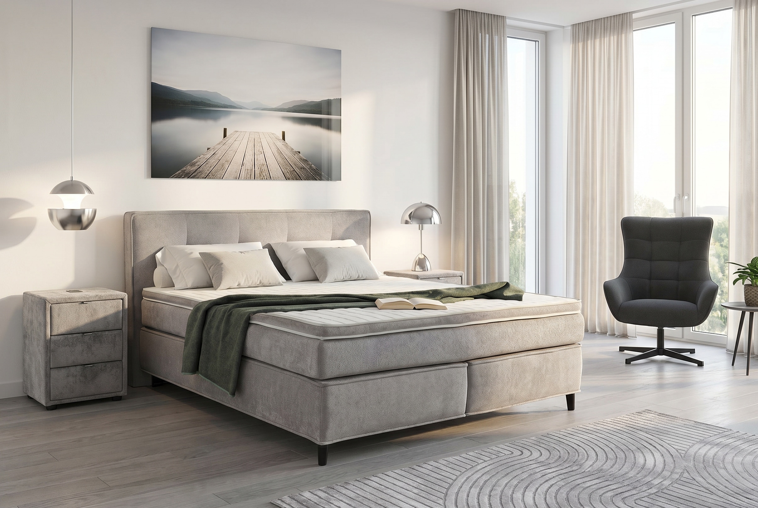 Jockenhöfer Gruppe Boxspringbett "CAPELLO, inkl. Taschenfederkernmatratze H3-H4 und 6cm Kaltschaumtopper" Bezug in verschiedenen Strukturstoffen, 160x200 oder 180x200 cm