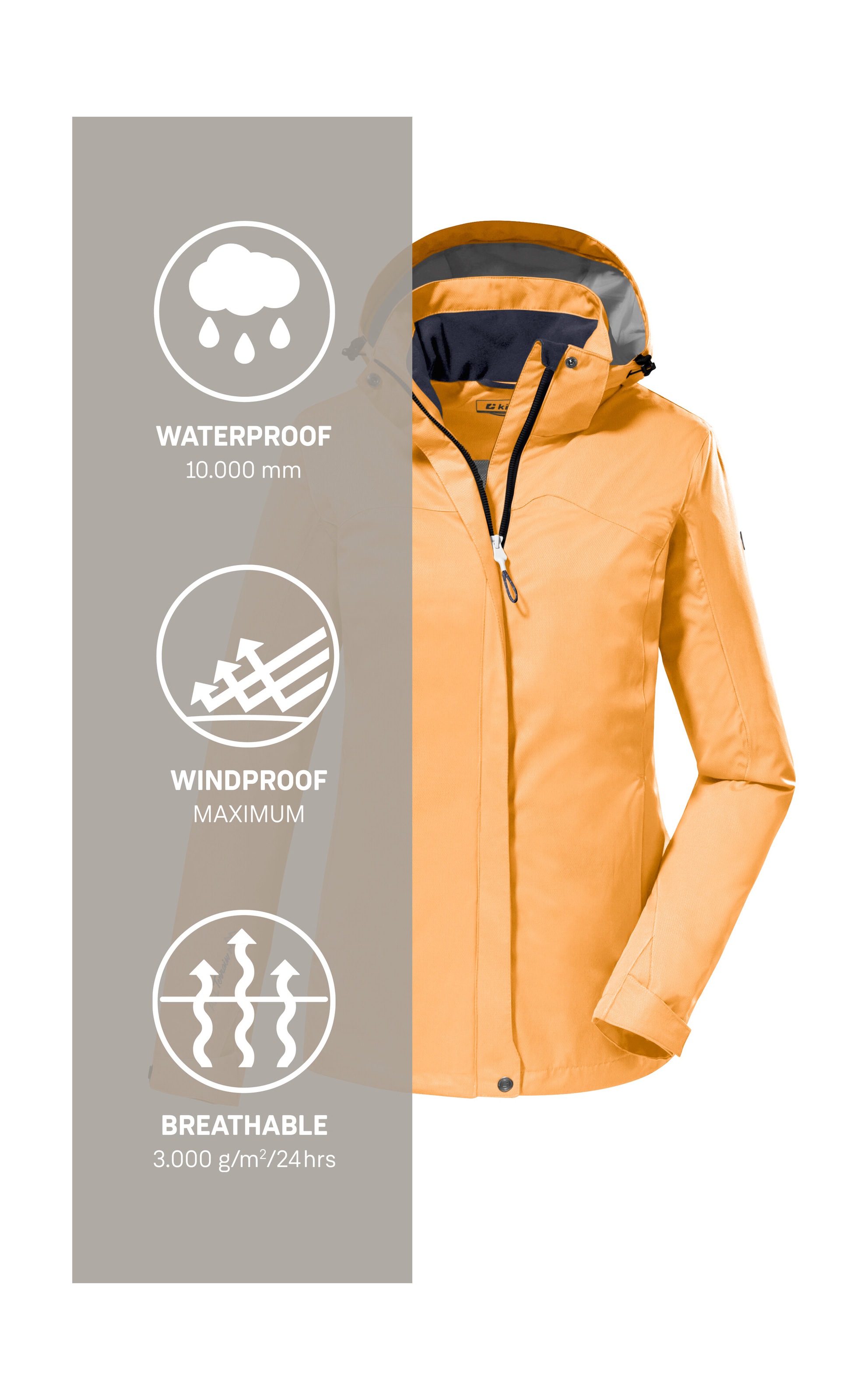 Killtec Outdoorjacke »KOS 133 WMN JCKT«, Wasser- und winddichte Damenjacke mit abnehmbarer Kapuze, PFAS-frei