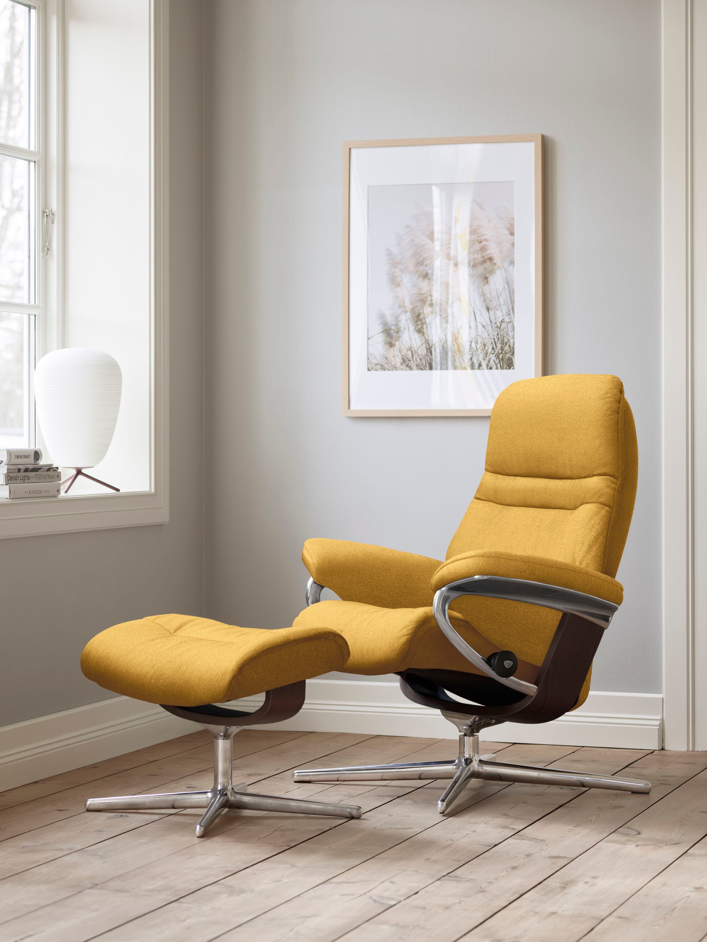 Stressless Fußhocker "Sunrise", mit Cross Base, Größe S, M & L, Holzakzent Braun