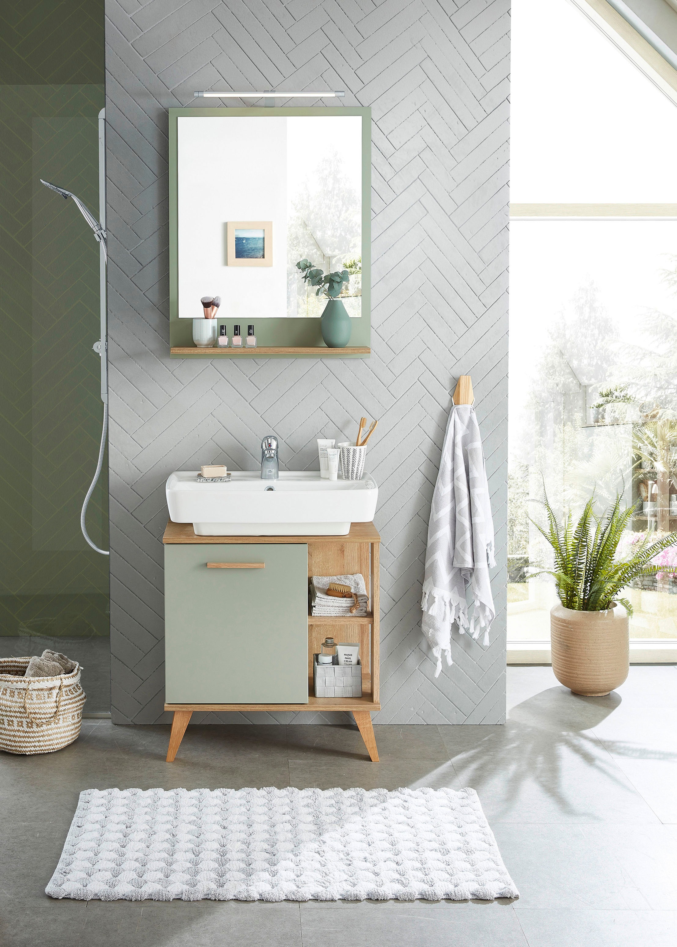 Saphir Badmöbel-Set "Quickset 2-teilig, Waschbeckenunterschrank mit LED-Spi günstig online kaufen