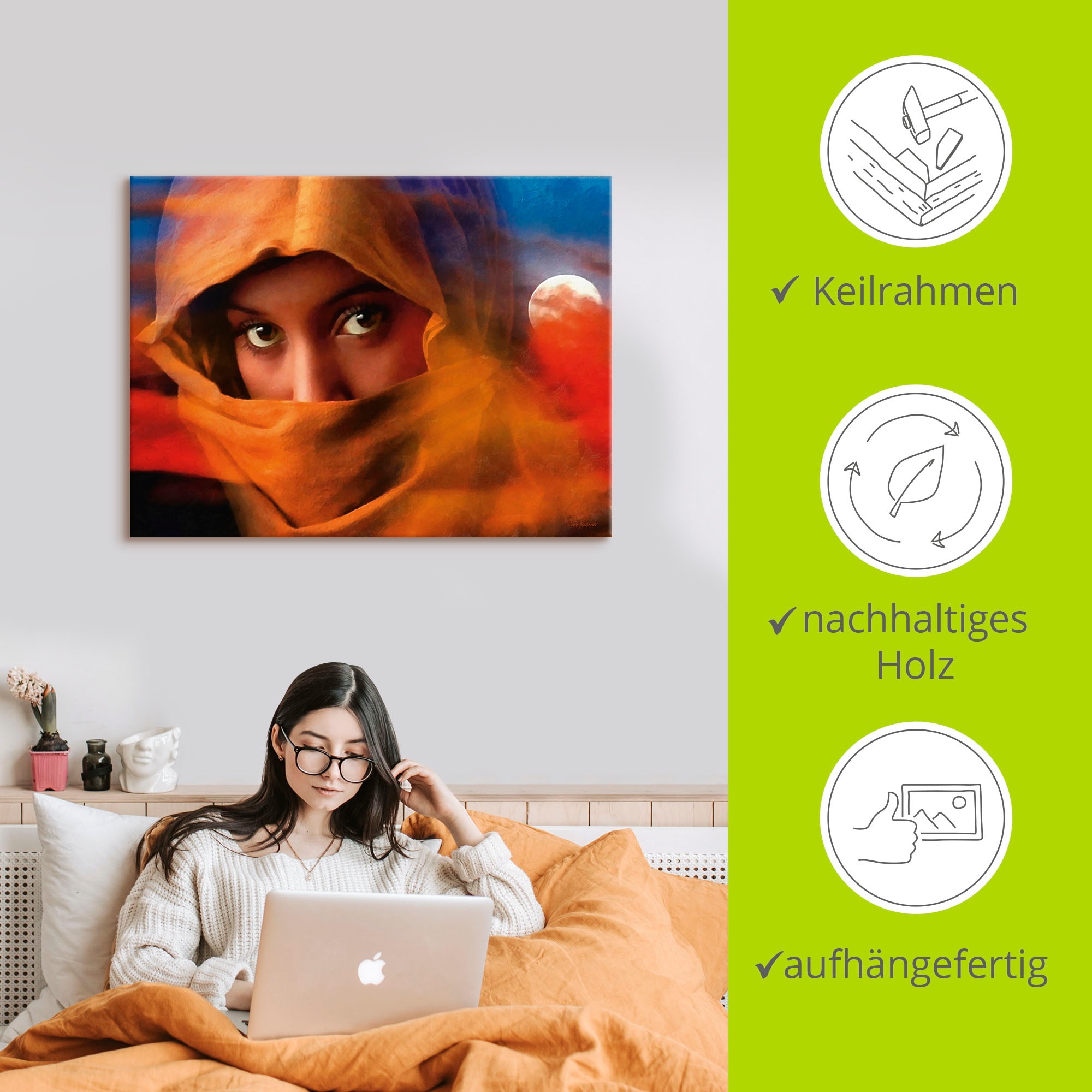 Artland Wandbild »Muslimische Mädchen Augen«, Bilder von Frauen, (1 St.), als Leinwandbild, Poster in verschied. Größen