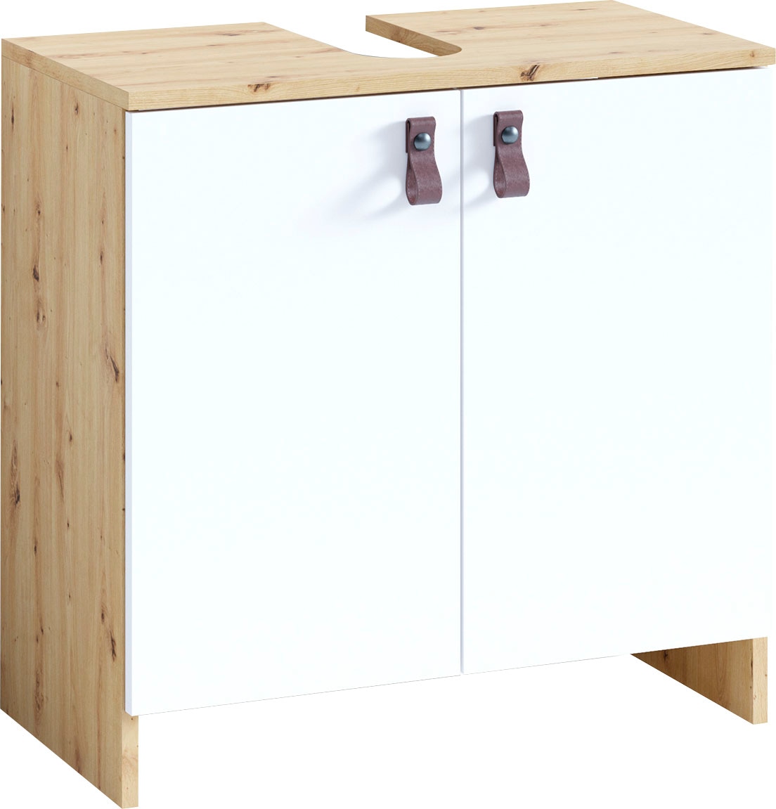 Homexperts Waschbeckenunterschrank »New Port«, Badezimmerschrank in skandinavischem Design mit Kunstledergriffen