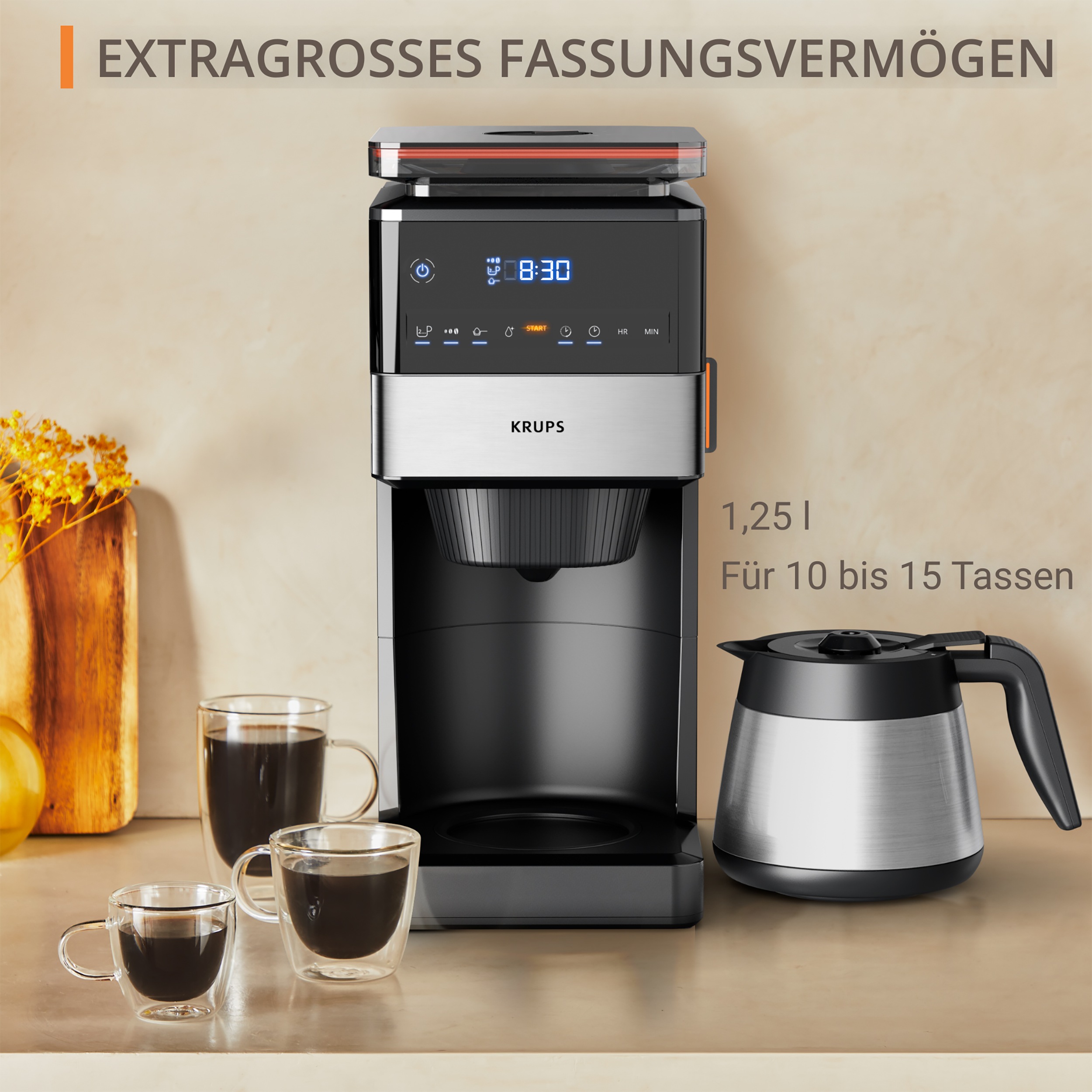 Thumbnail - Krups Filterkaffeemaschine "KT8428 Grind Aroma XL", 1,25 l Kaffeekanne, Papierfilter-Permanentfilter, 1x4, Kegelmahlwerk...