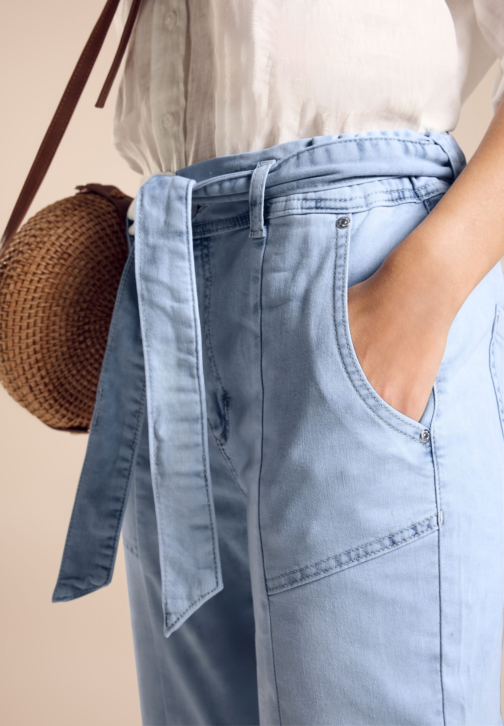 STREET ONE Loose-fit-Jeans, mit Paperbag-Taille und Bindegürtel