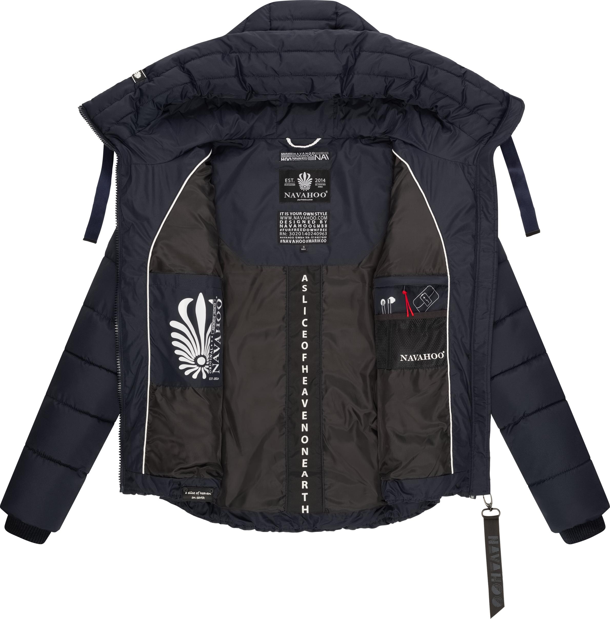 Navahoo Steppjacke »Amayaa«, mit Kapuze, stylische Damen Winterjacke mit coolen Applikationen