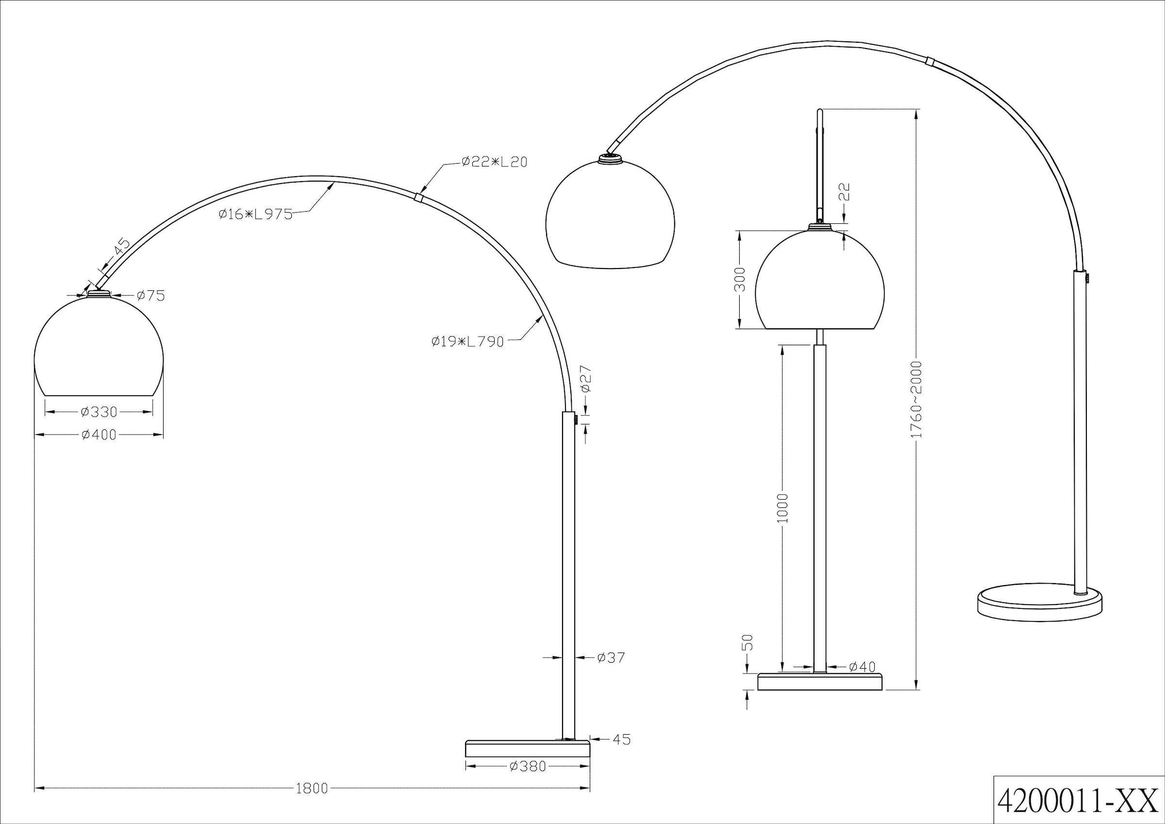 TRIO Leuchten Bogenlampe, 1 flammig, Leuchtmittel E27 | ohne Leuchtmittel