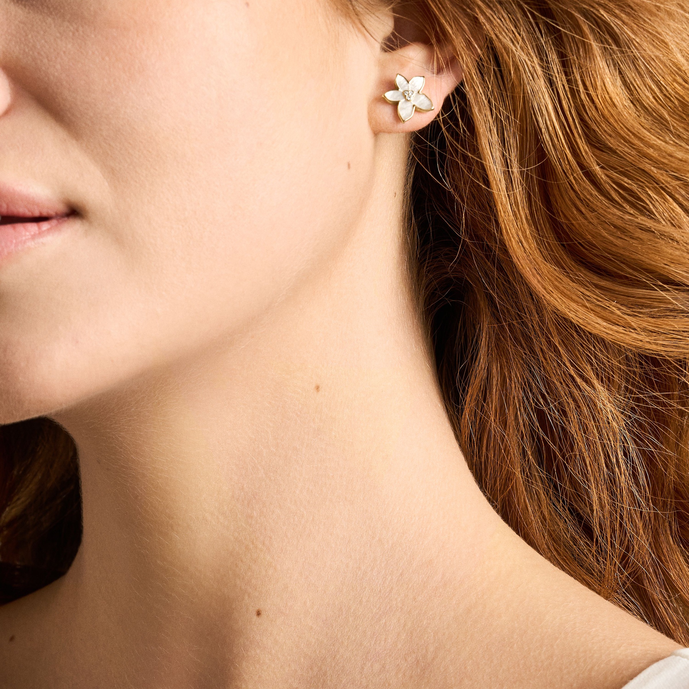 Fossil Paar Ohrstecker »Schmuck Geschenk Edelstahl Ohrringe Blume Sutton« mit Glasstein - mit Perlmutt