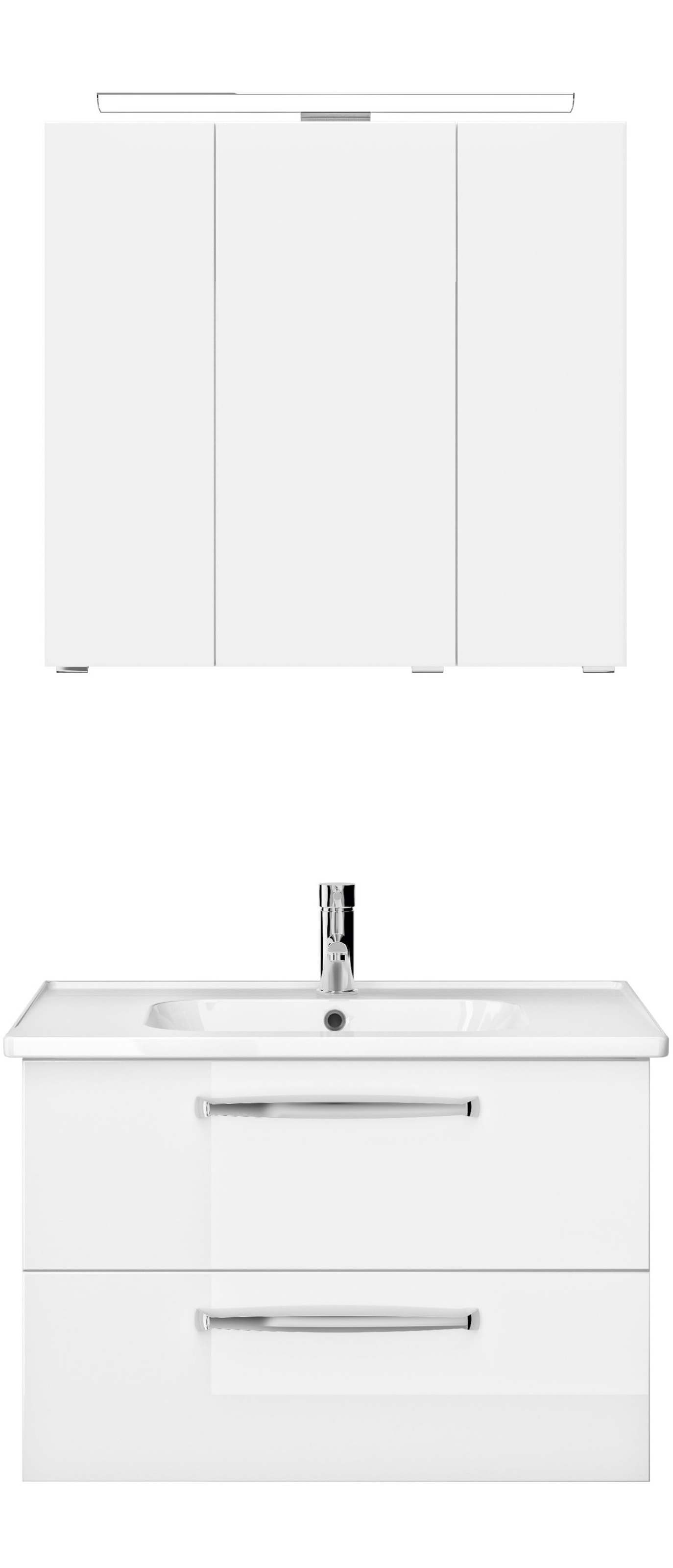 Saphir Badmöbel-Set »Trentino 2-teilig Keramik-Waschtisch, Spiegelschrank mit LED-Leuchte«, (3 St.), Badmöbel-Set 79cm breit, inkl. Türdämpfer, 3 Türen, 2 Auszügen