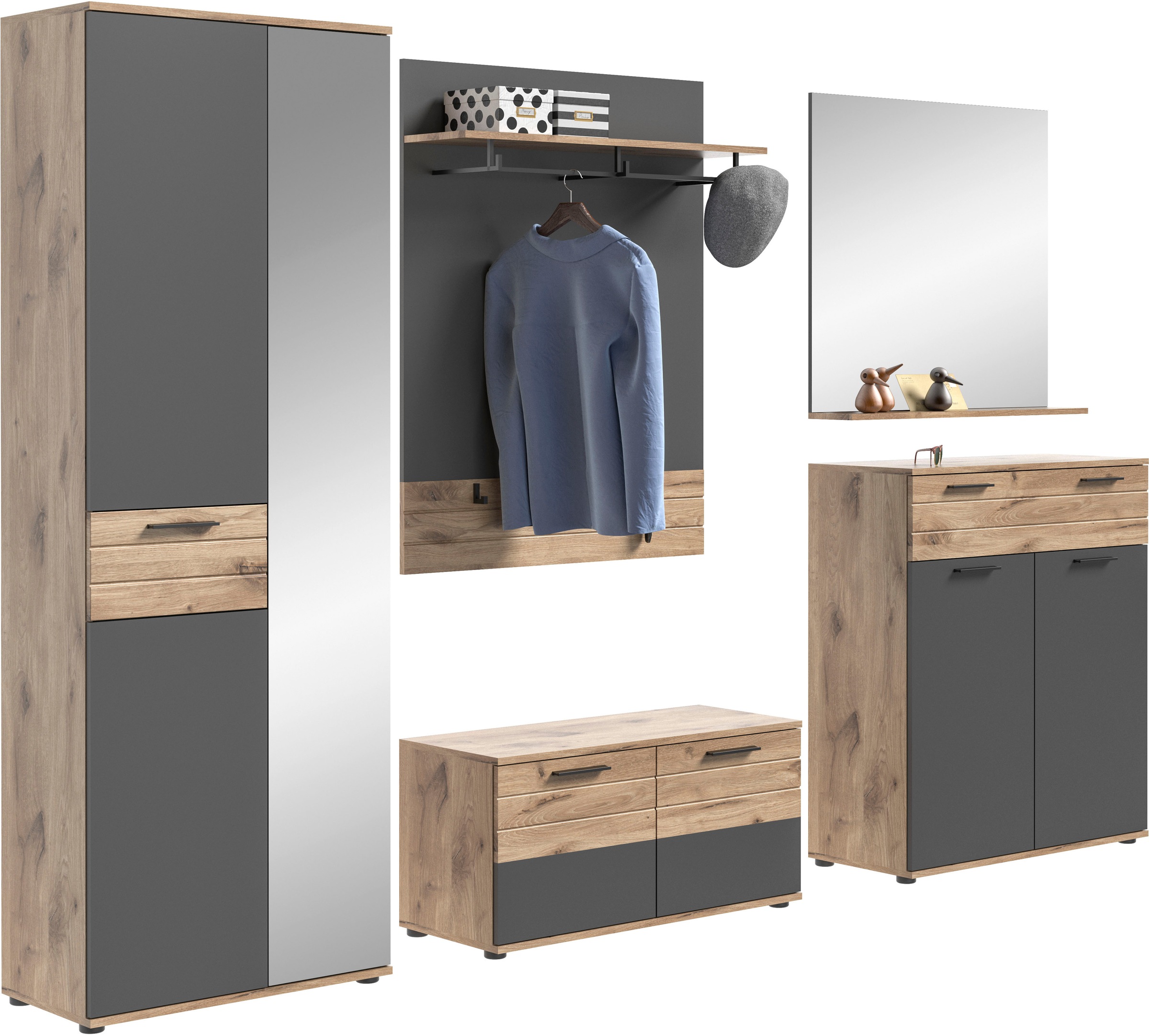 Thumbnail - Home affaire Garderoben-Set "Riga, Breite 280 cm, hochwertige Rillenfräsung, 5-teilig, best. aus:" Set, 5 Stk. tlg.