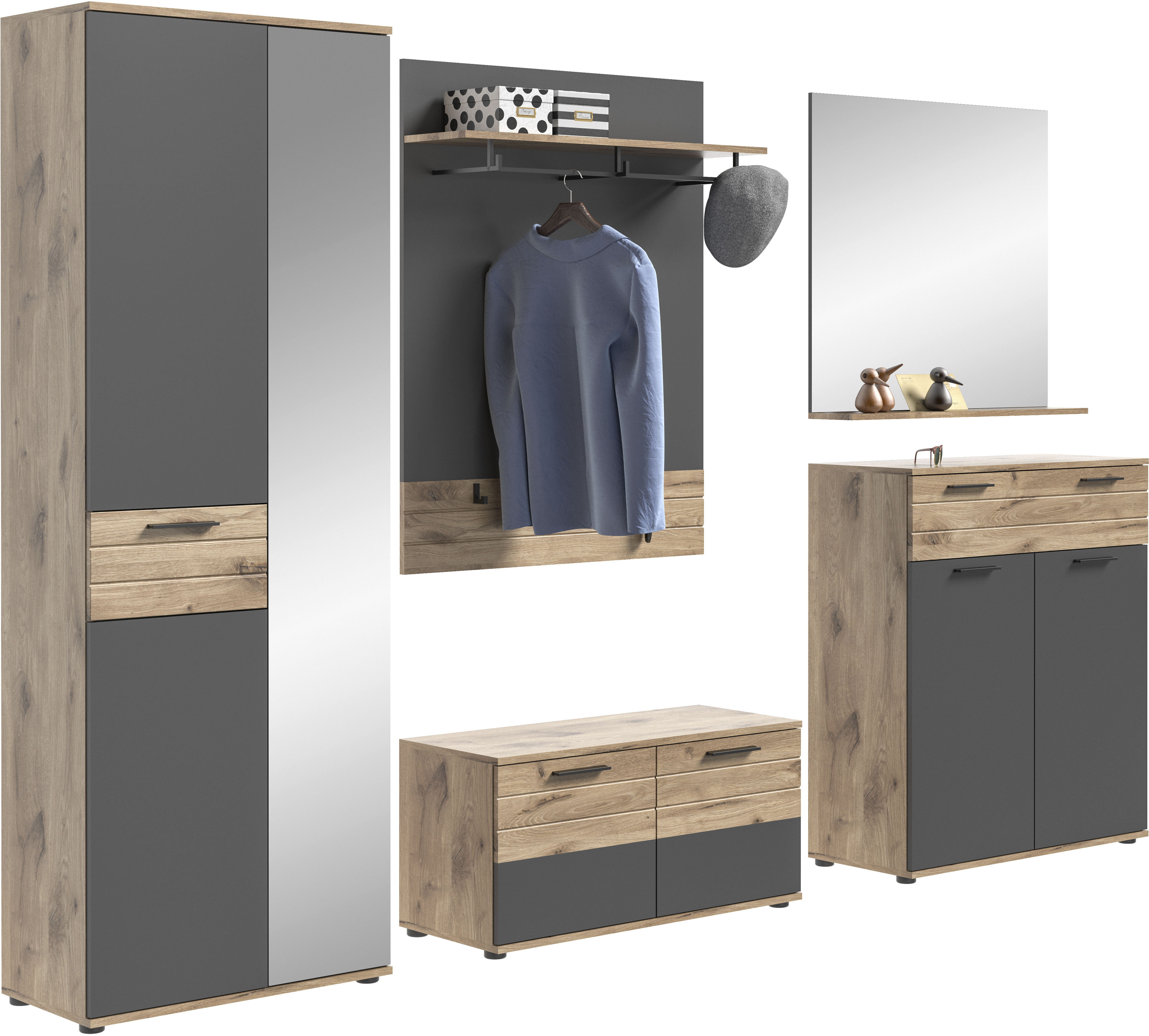 Thumbnail - INOSIGN Garderoben-Set "Riga, Breite 280 cm, hochwertige Rillenfräsung, 5-teilig, best. aus:" Set, 5 Stk. tlg.