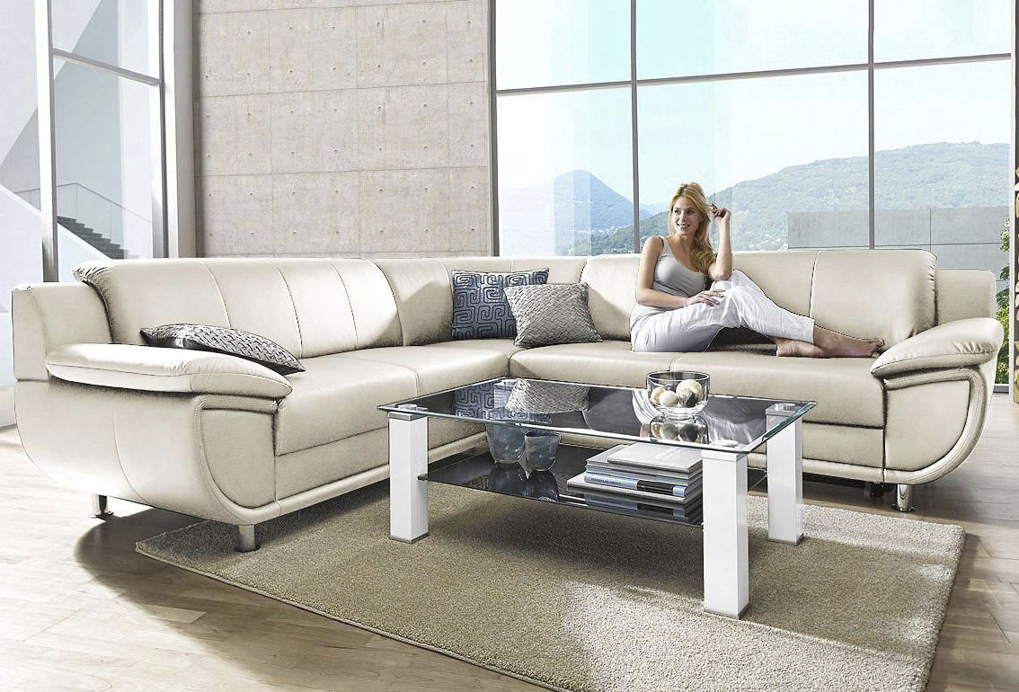TRENDMANUFAKTUR Ecksofa "Rondo wahlweise mit Schlaffunktion, bequeme Armlehnen" L-Form, wahlw.mit Federkern, Füße chromfarben, Unser Dauertiefpreis